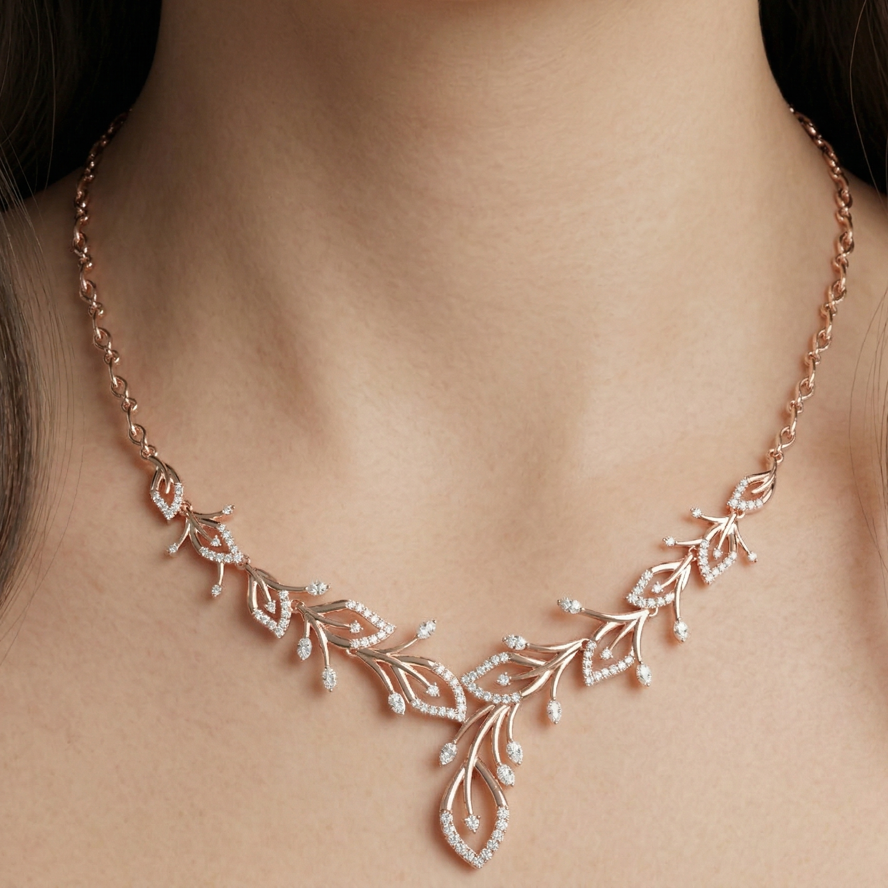 Moissanite Leaf Vine Necklace, Sterling Silver, Nature Inspired Bridal Jewelry