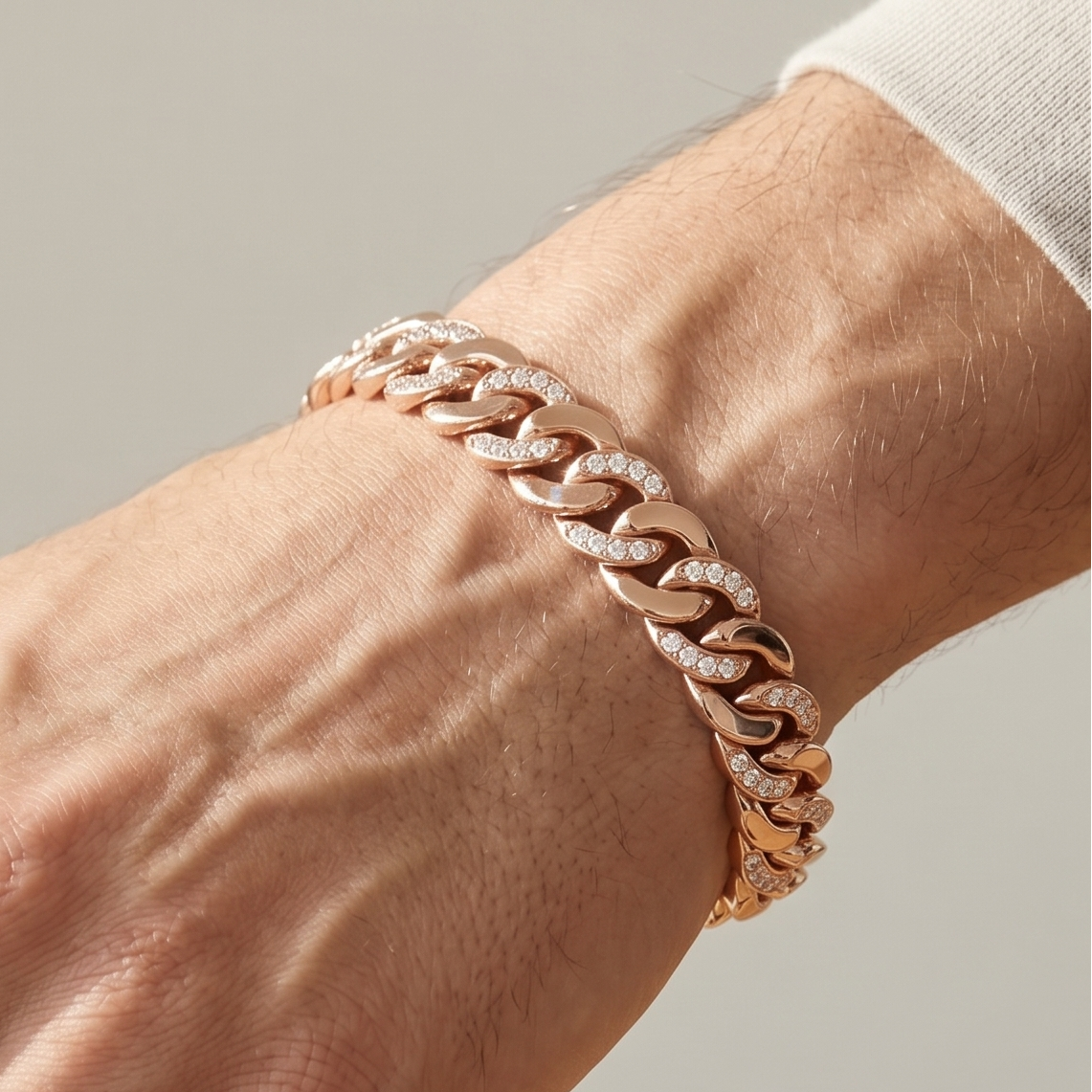 Men Sterling Silver Moissanite Cuban Link Bracelet, Iced Out Curb Chain for Men