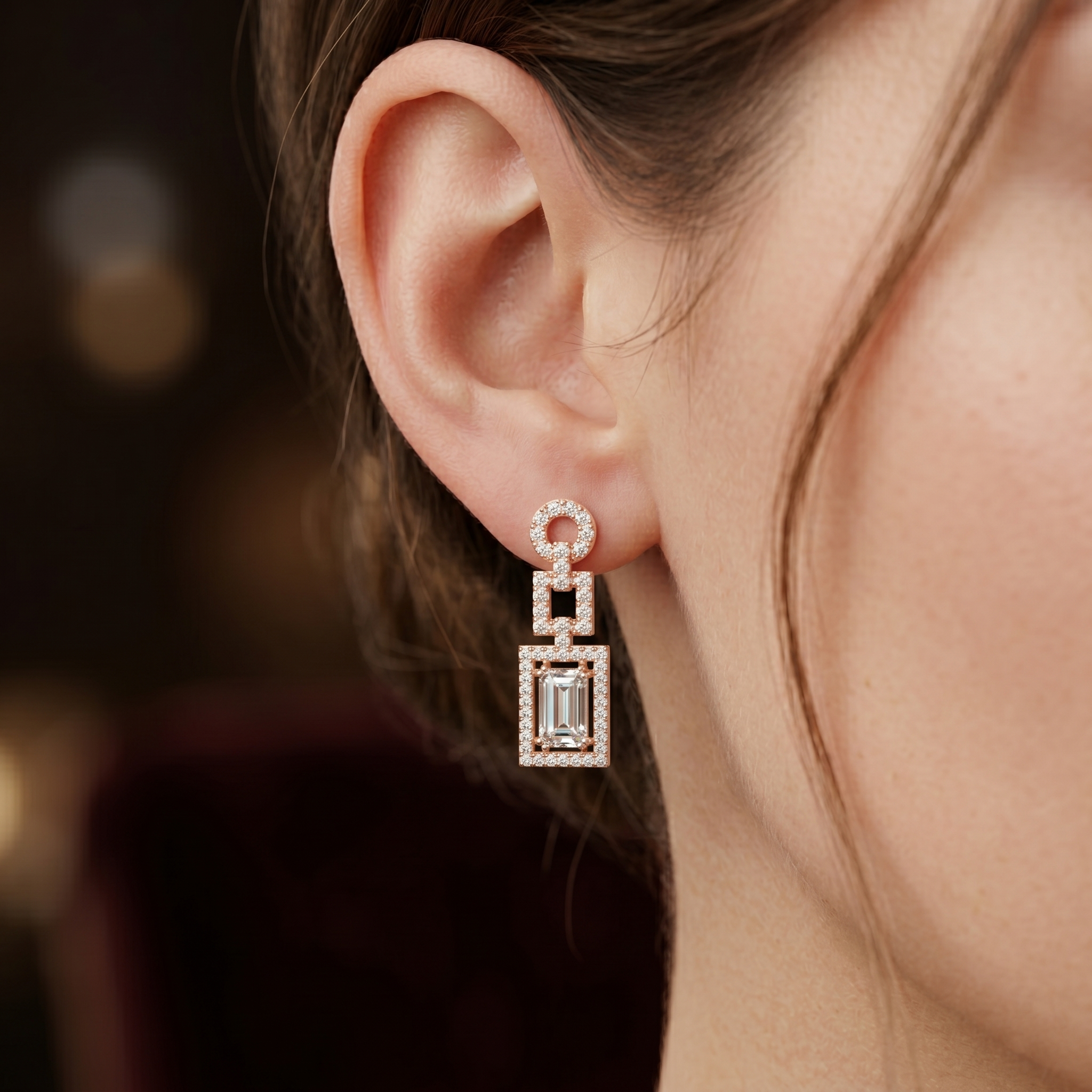 Emerald Cut Moissanite Dangle Earrings, 925 Sterling Silver Geometric Statement Jewelry
