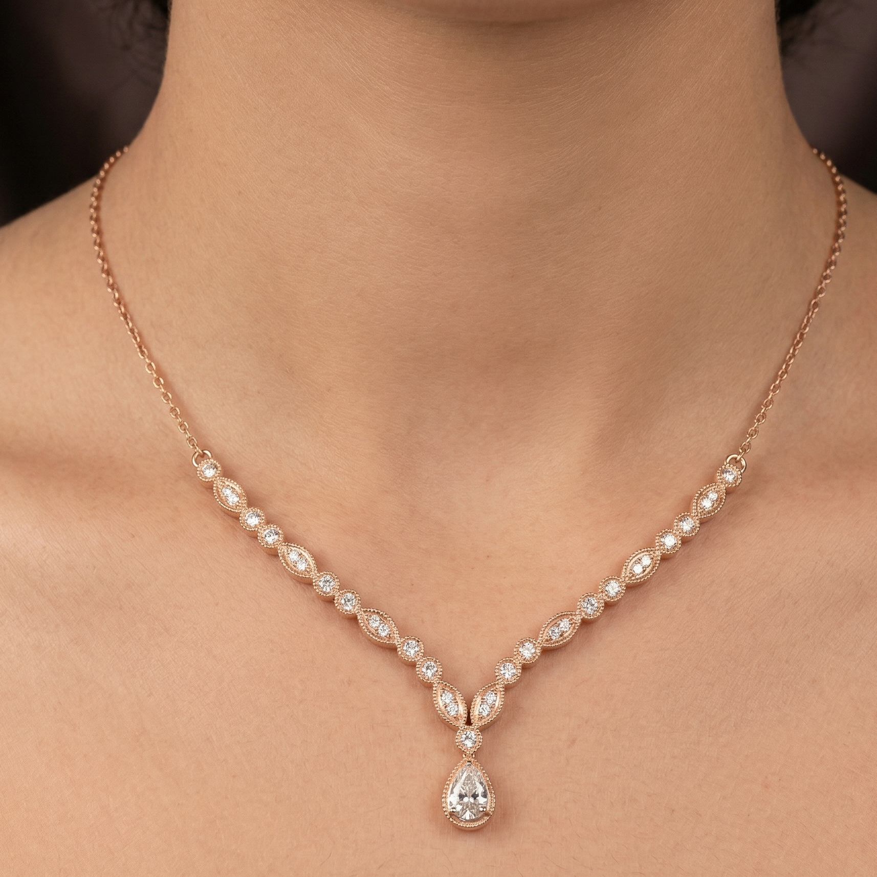 Pear Cut Moissanite Pendant Necklace, 925 Sterling Silver, Dainty Bridal Jewelry