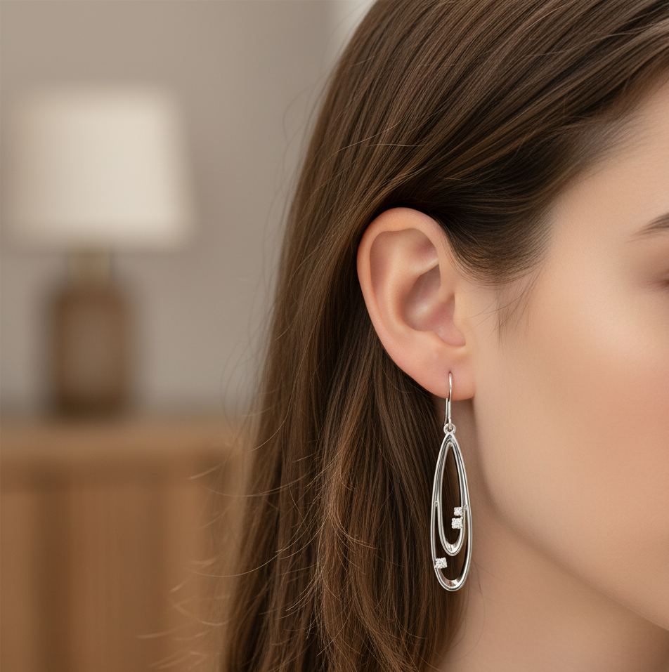 Sterling Silver Dangle Earrings, Moissanite Pave Set, Minimalist Bridal Jewelry