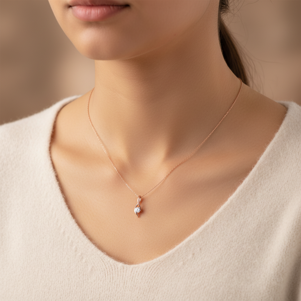 Swirl Twisted Moissanite Necklace, 925 Sterling Silver, Dainty Bridal Pendant, Organic Modern Sparkle