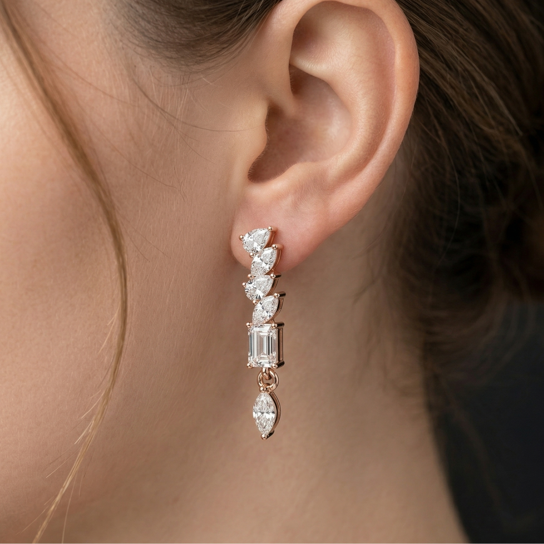 Multi-Shape Moissanite Drop Earrings, 925 Sterling Silver, Modern Bridal Dangle