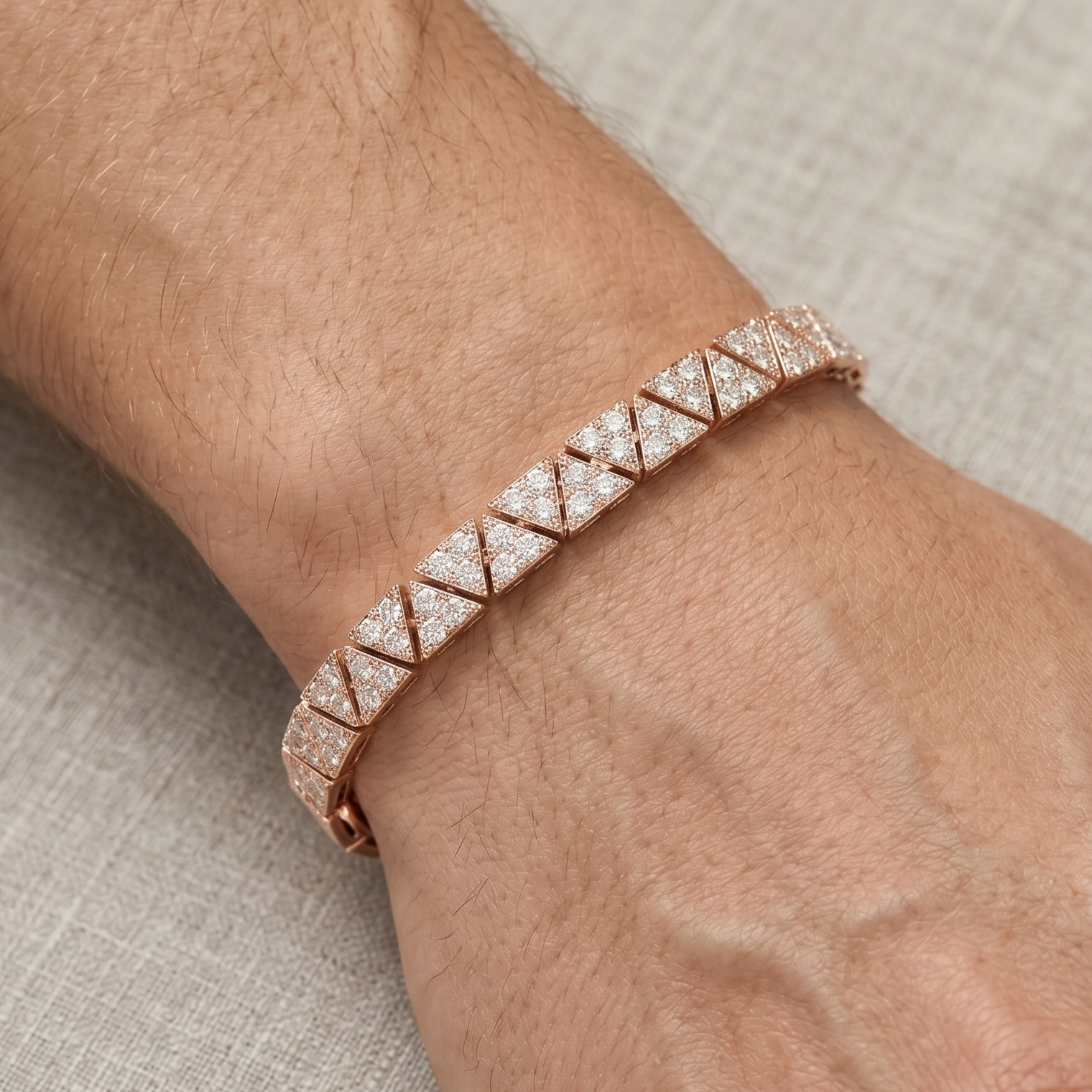 Handmade Sterling Silver Moissanite Triangle Bracelet for men– Geometric Rose Gold Tennis Style