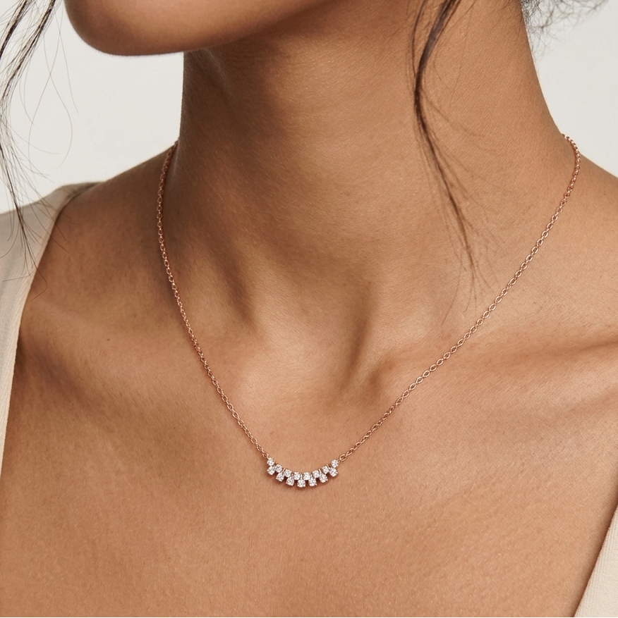 Moissanite Arc Necklace, 925 Sterling Silver, Dainty Graduated Pendant