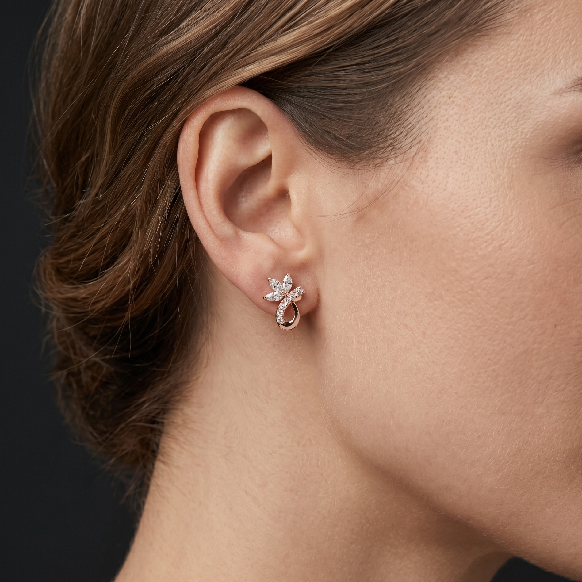 925 Sterling Silver Moissanite Flower Earrings, Marquise Cut Floral Cluster Bridal Jewelry