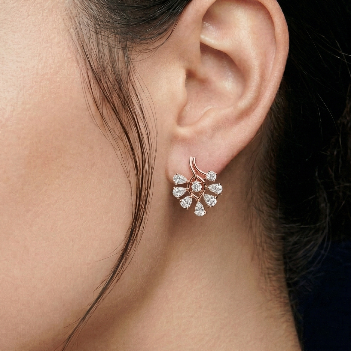 Pear Cut Moissanite Earrings, 925 Sterling Silver Ear Jackets, Modern Bridal Fan Shape