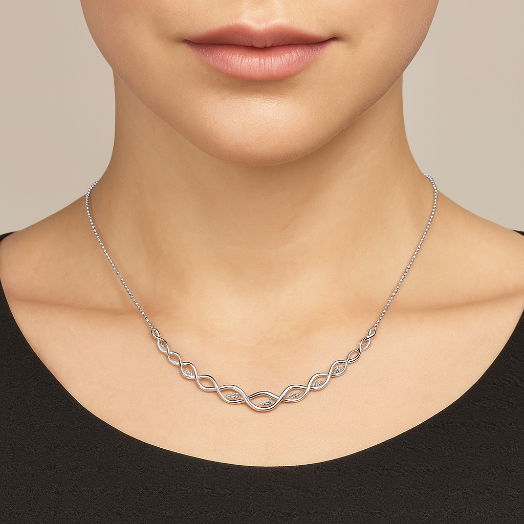 Moissanite Infinity Pendant Necklace, Sterling Silver, Dainty Handmade