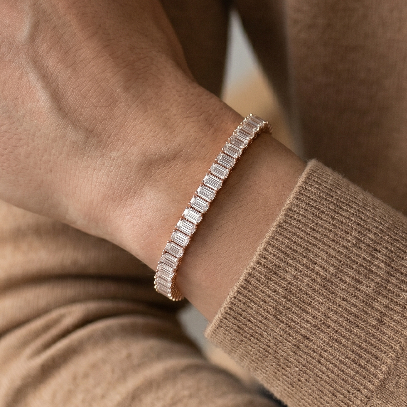 Baguette Moissanite Tennis Bracelet for men, Emerald Cut Sterling Silver Men Jewelry