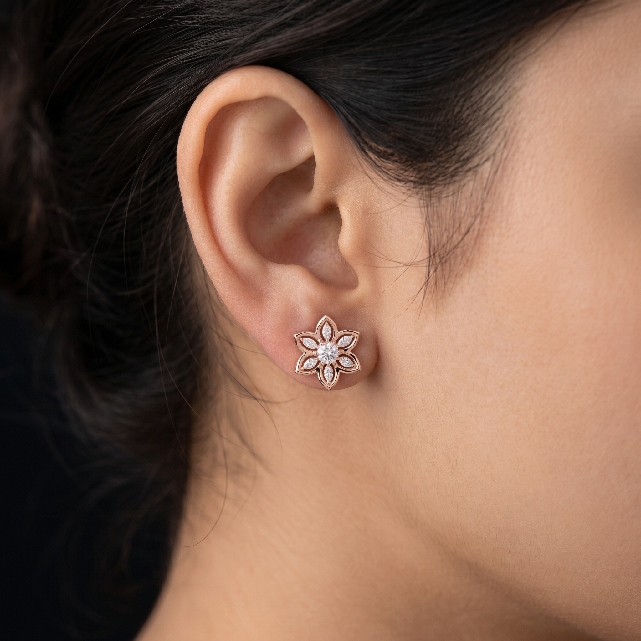 Flower Moissanite Stud Earrings, 925 Sterling Silver, Dainty Bridal Statement
