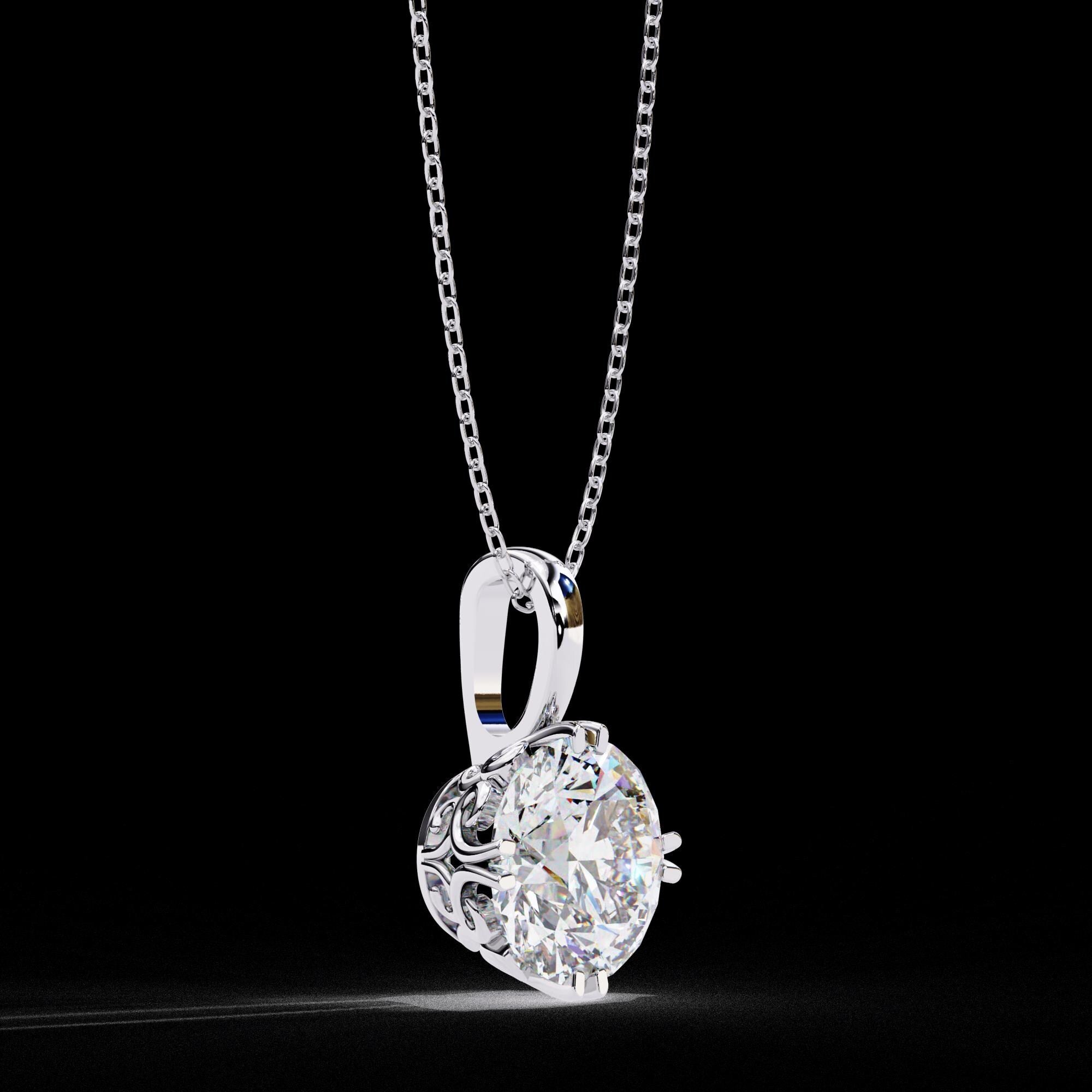 Solitaire Moissanite Pendant Necklace For Women 925 Sterling Silver Round 18" Link Chain Certified Moissanite Minimalist Dainty Necklace