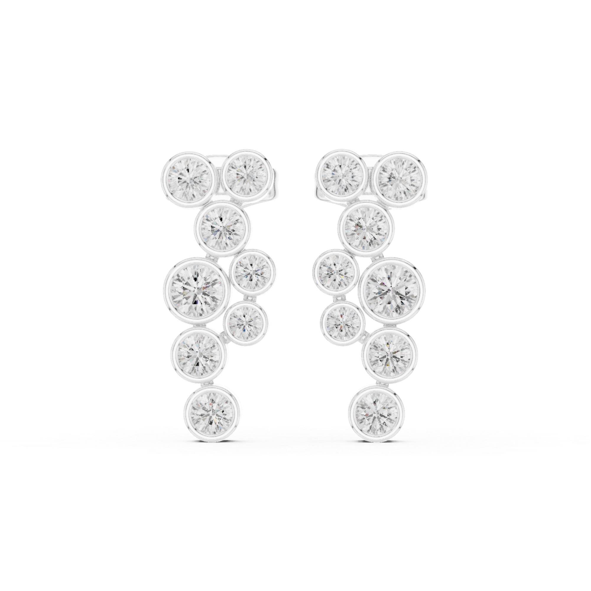 Moissanite Dangle Earrings For Women 925 Sterling Silver Pushback Minimalist Dainty Cluster Bezel Set Long Bridal Anniversary Gift For Her