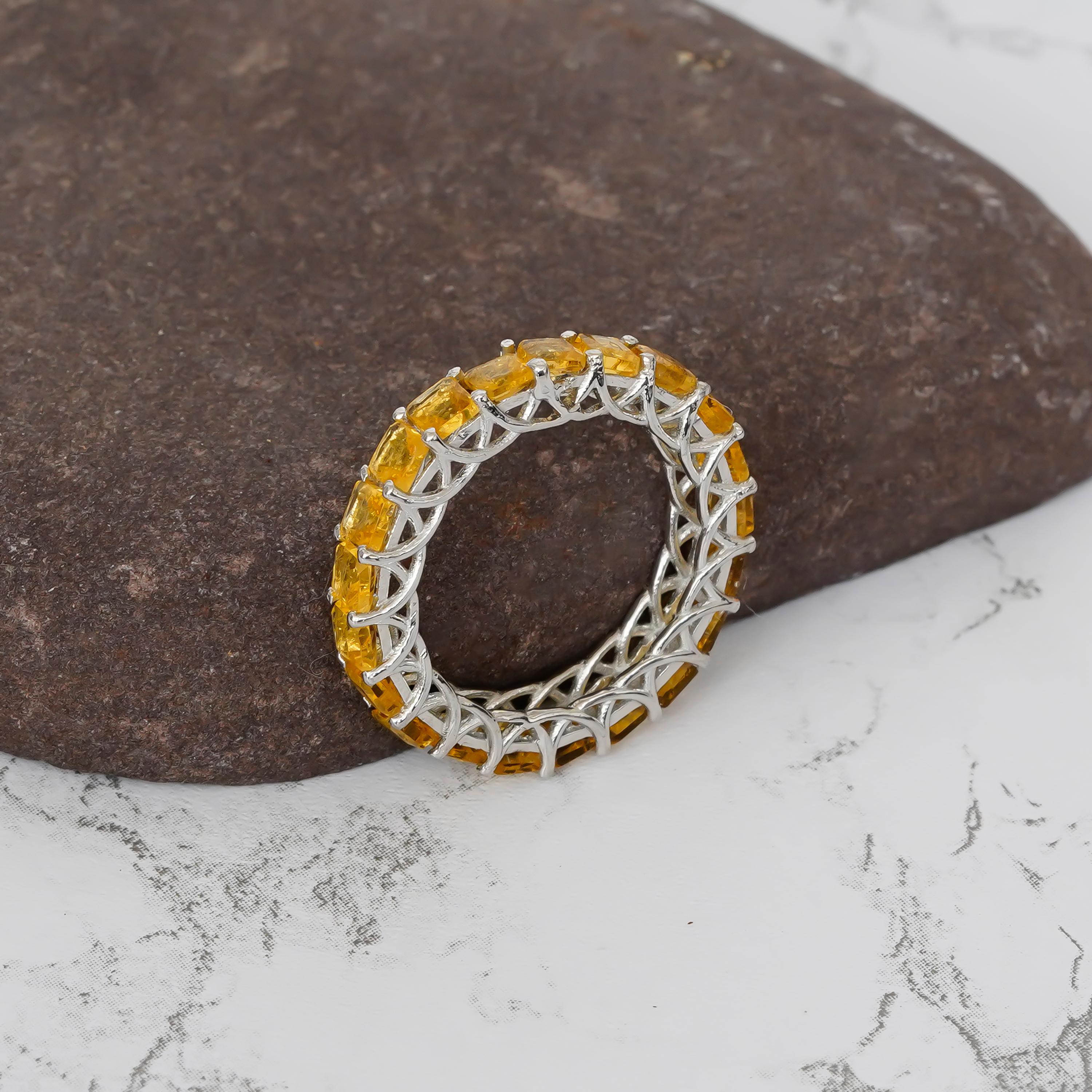 Citrine Full Eternity Band For Women 925 Sterling Silver Princess Cut Yellow Stackable Delicate Bridal Matching Anniversary Gift Dainty Ring
