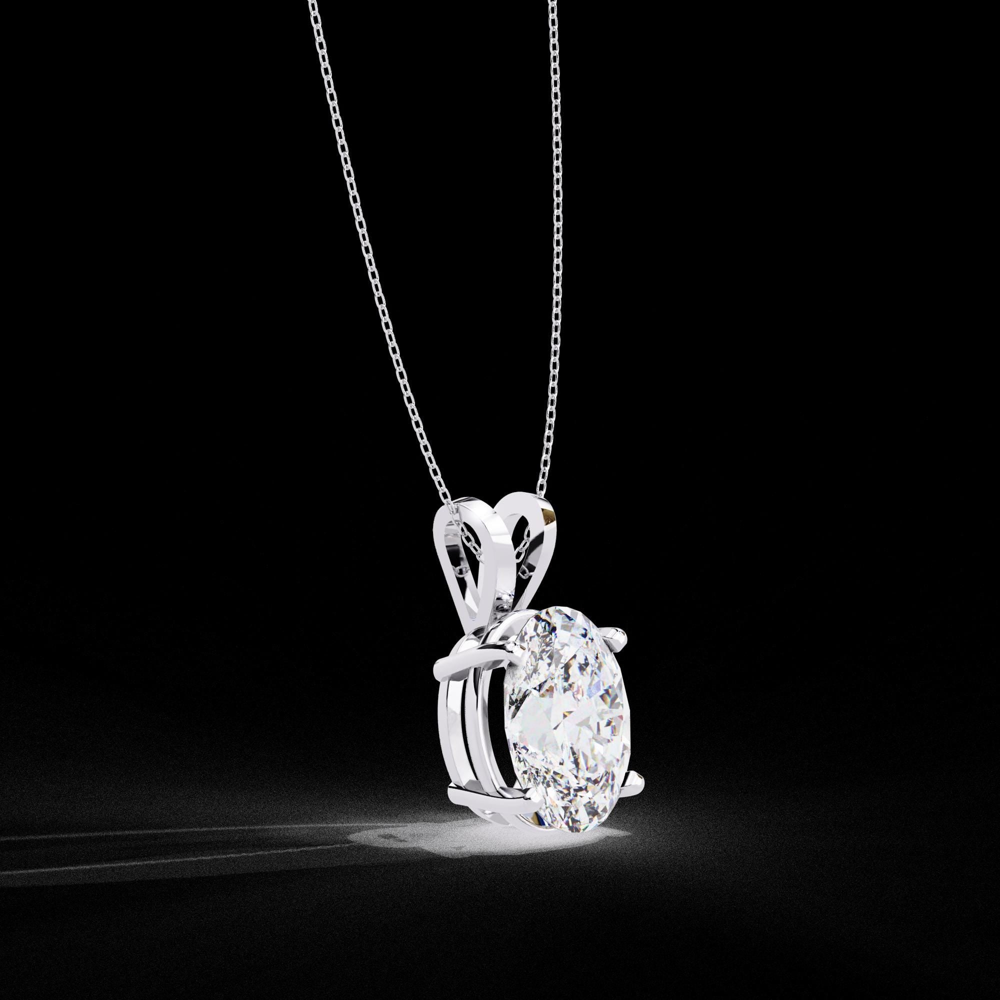 Solitaire Moissanite Pendant Necklace For Women 925 Sterling Silver Oval 18" Link Chain Certified Moissanite Minimalist Dainty Necklace