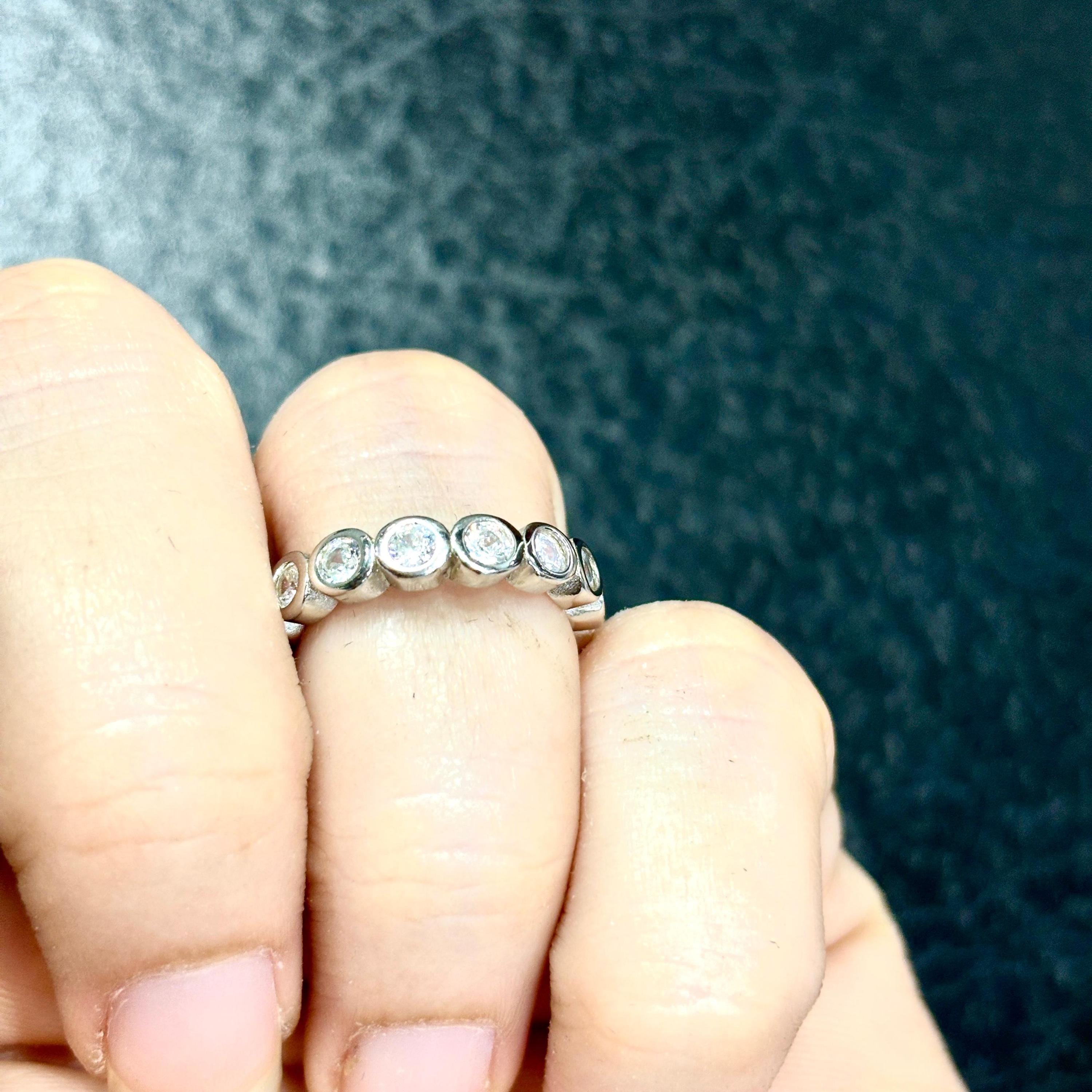 Round Moissanite Wedding Band Bezel Set Bubble Proposal Band Full Eternity 3mm Moissanite Engagement Stackable Anniversary Band Ring For Her