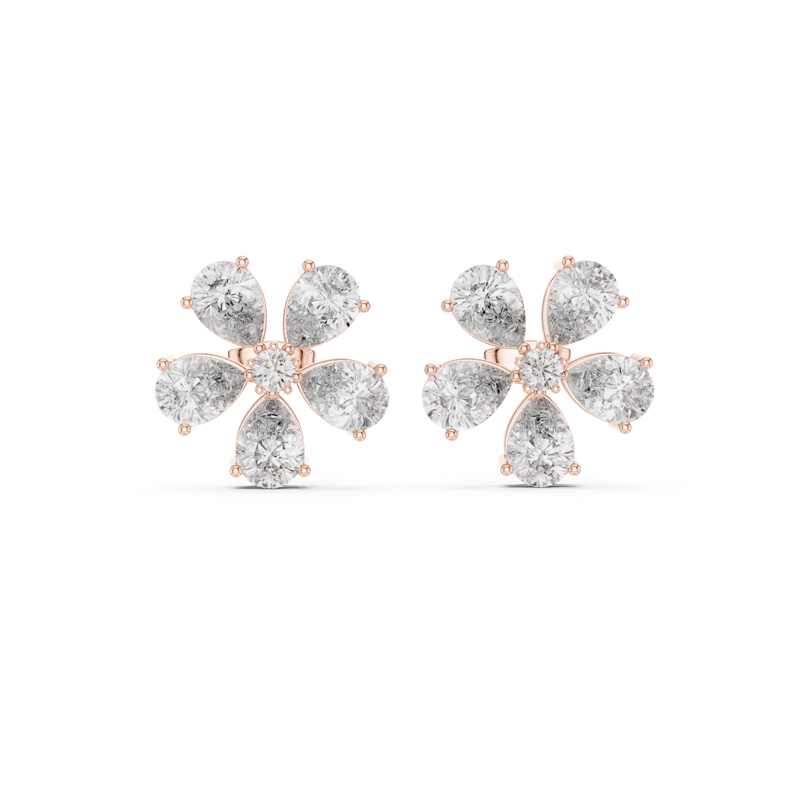 Moissanite Flower Stud Earrings, Art Deco 925 Sterling Silver, Bridal Wedding Jewelry