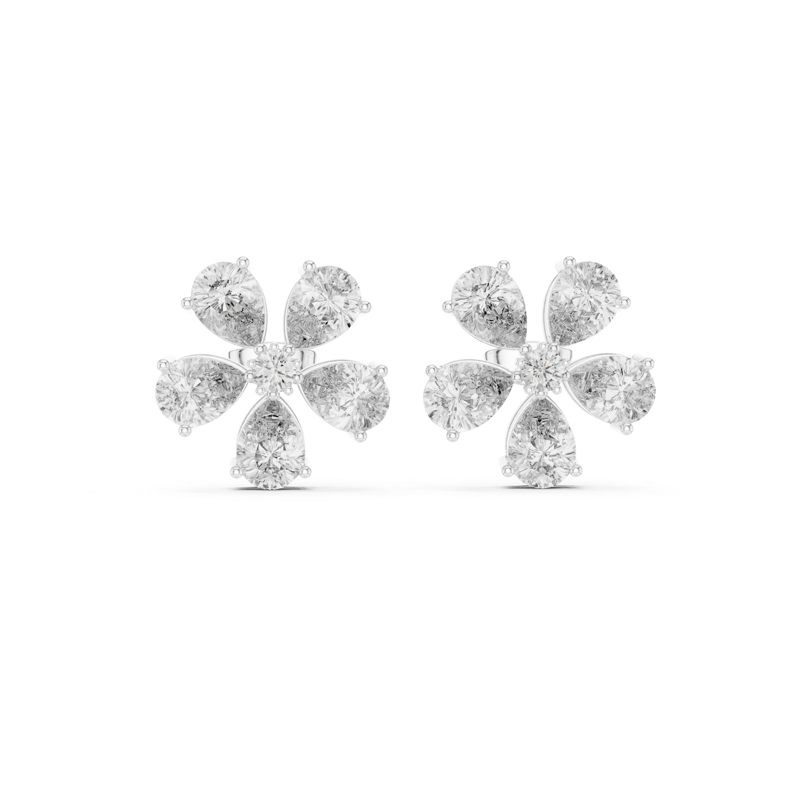 Moissanite Flower Stud Earrings, Art Deco 925 Sterling Silver, Bridal Wedding Jewelry