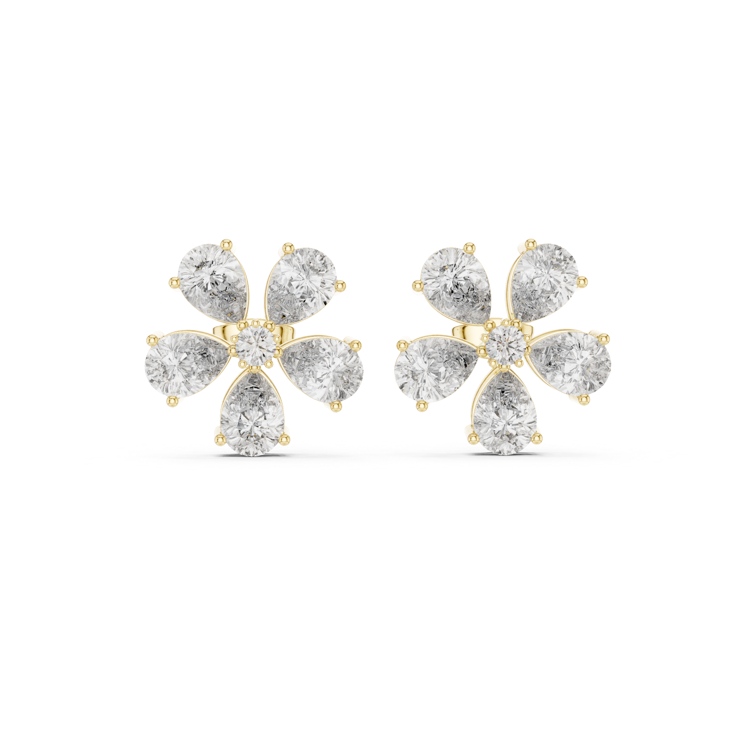 Moissanite Flower Stud Earrings, Art Deco 925 Sterling Silver, Bridal Wedding Jewelry