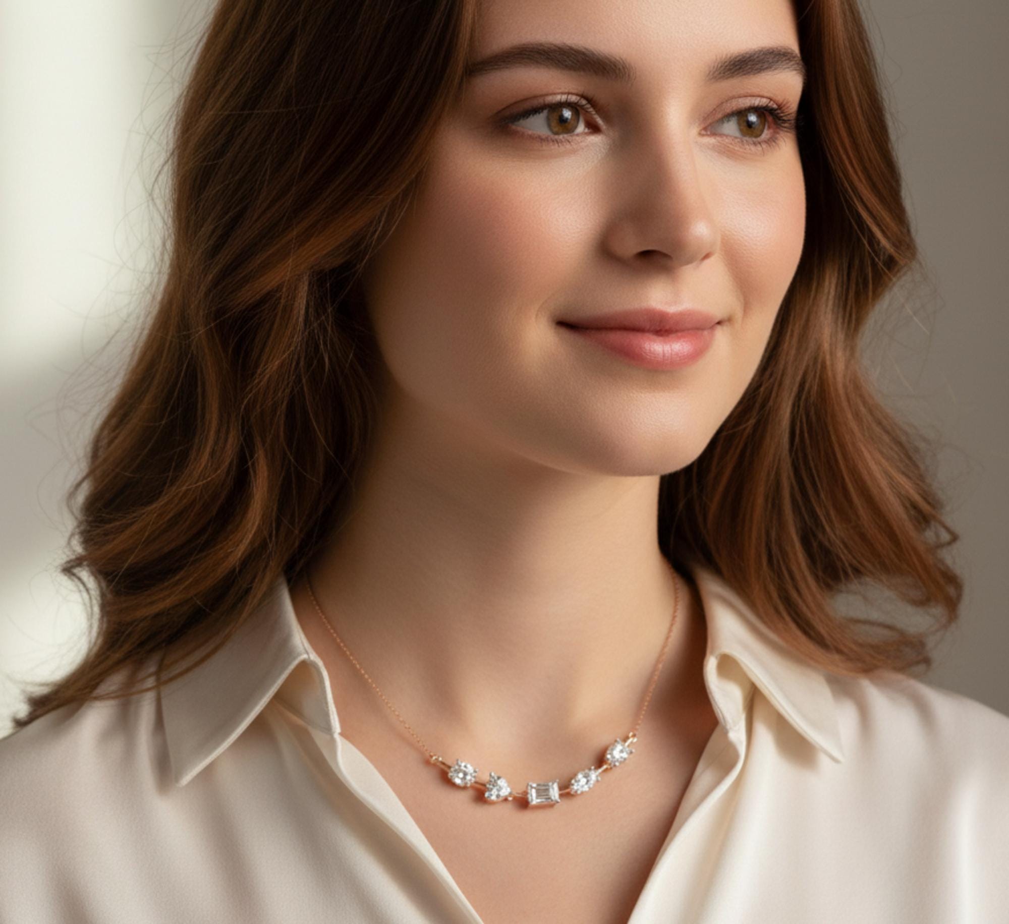 Moissanite Cluster Necklace For Women 925 Sterling Silver 18 inch Link Chain Minimalist Dainty Handmade Multi Shape Bar Pendant Necklace