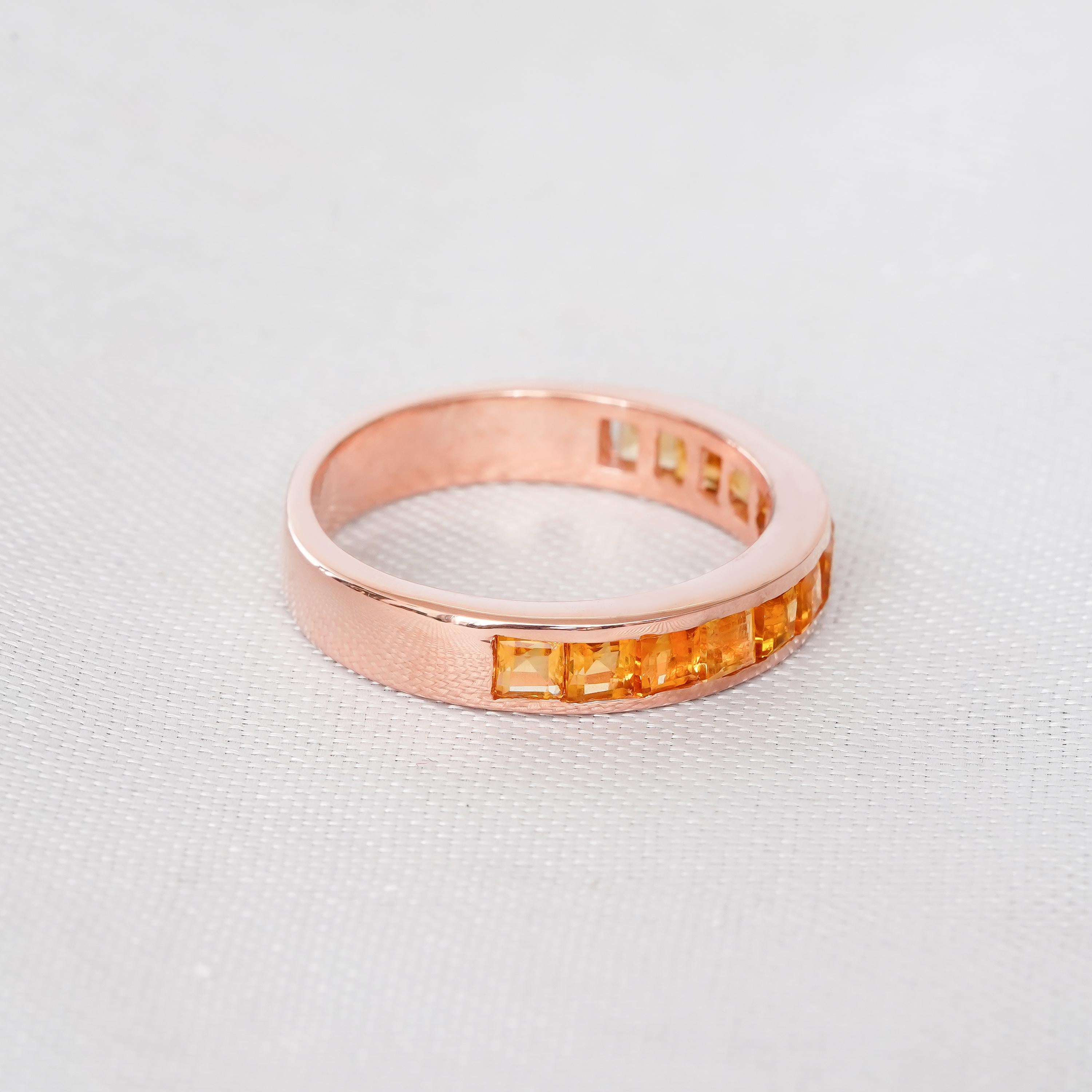 Citrine Half Eternity Band For Women 925 Sterling Silver Princess Cut Yellow Stackable Delicate Bridal Channel Set Anniversary Gift Dainty