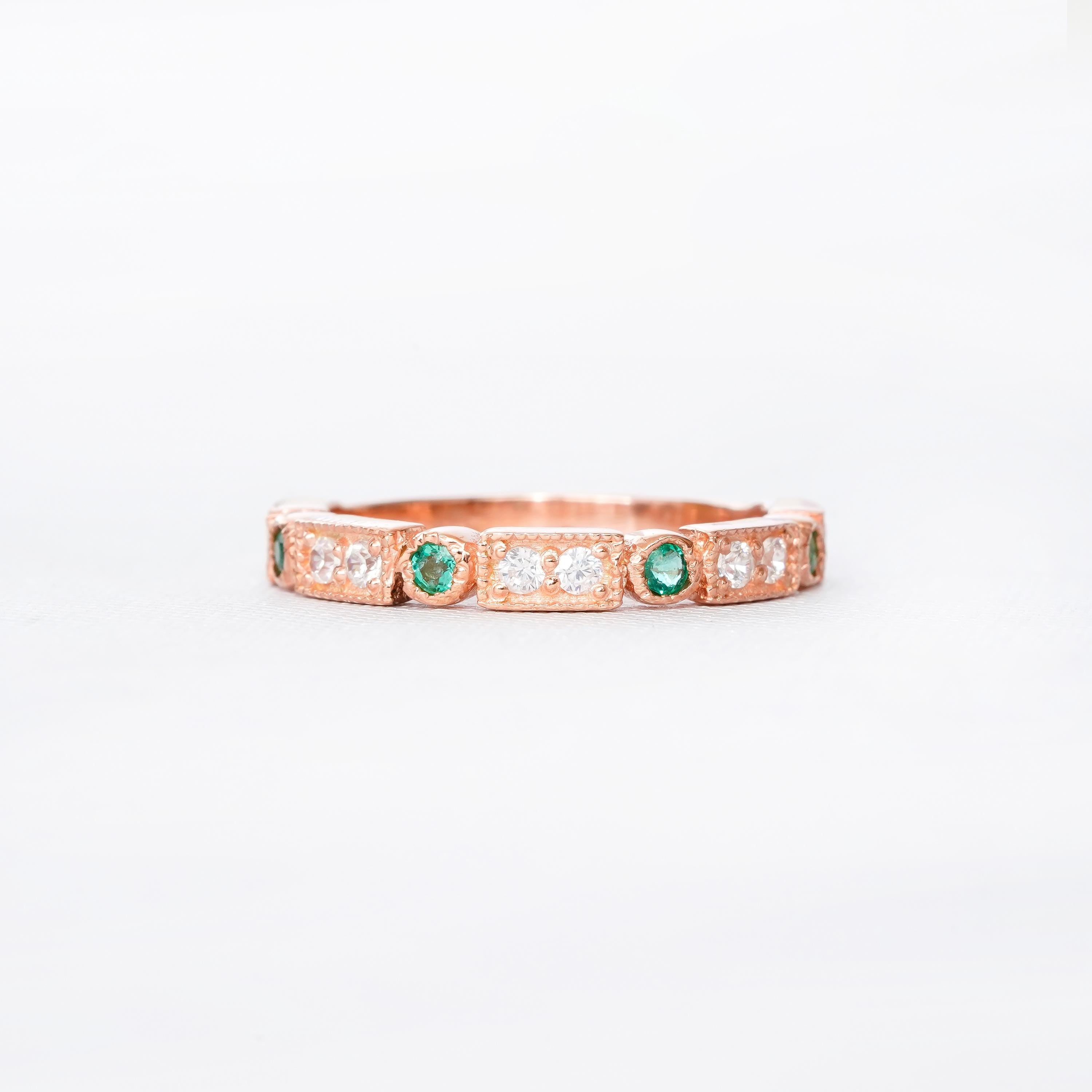 Emerald Band For Women 925 Sterling Silver With Moissanites Wedding Green Stackable Half Eternity Matching Anniversary Gift Dainty Ring Band
