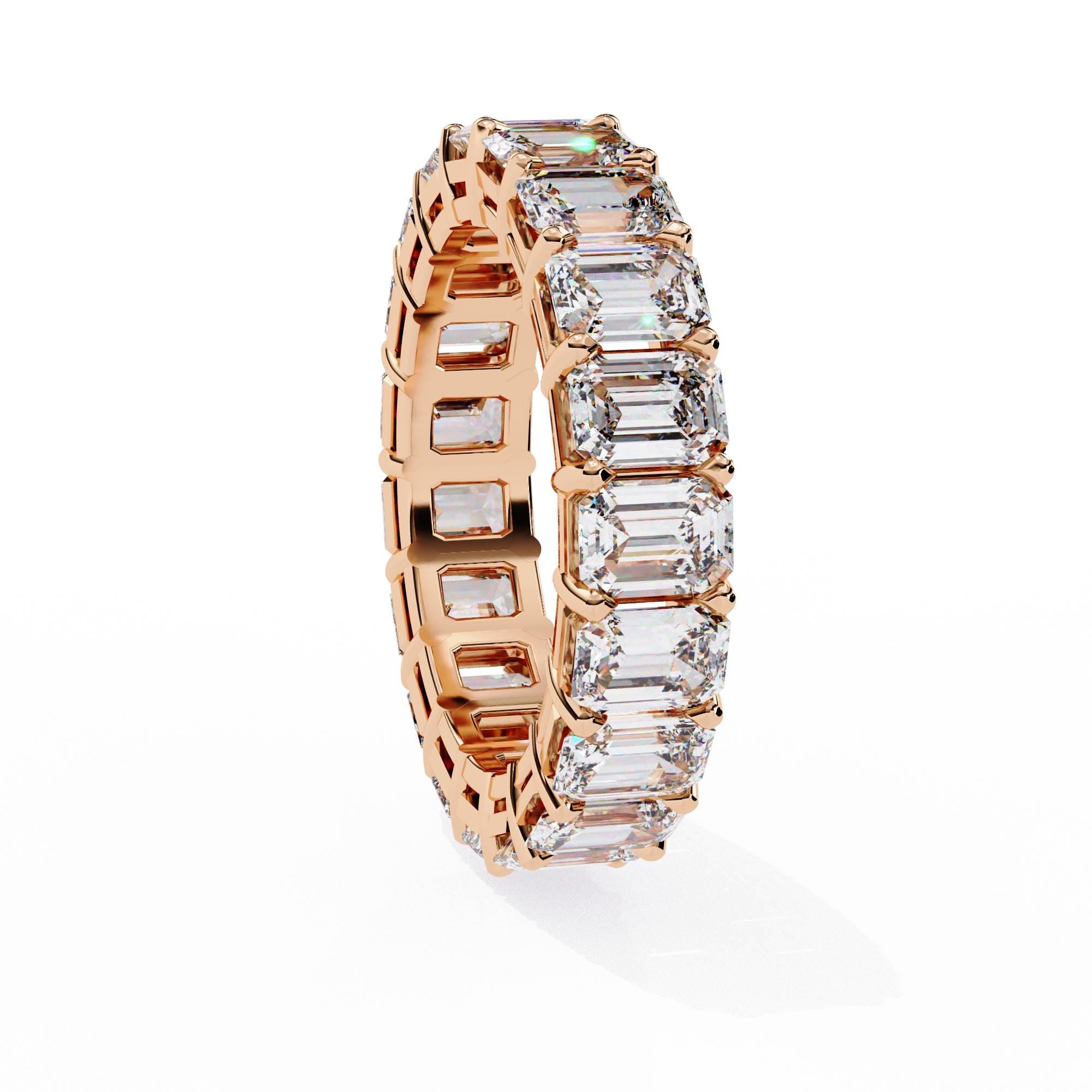 Moissanite Full Eternity Band Emerald Cut 925 Sterling Silver Stacking Proposal Anniversary Gift Bridal Matching Wedding Ring Band For Women