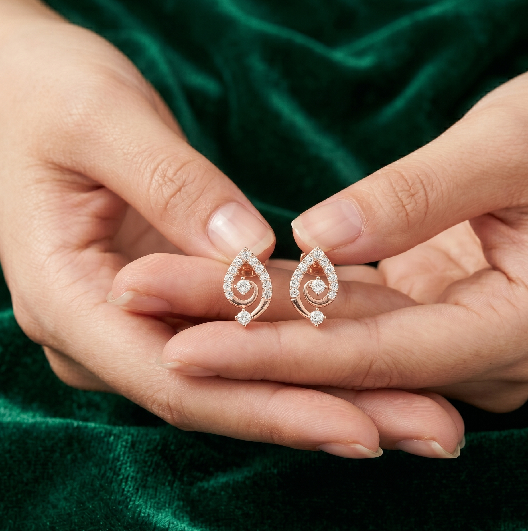 Moissanite Pear Swirl Studs, 925 Sterling Silver Dainty Bridal Earrings