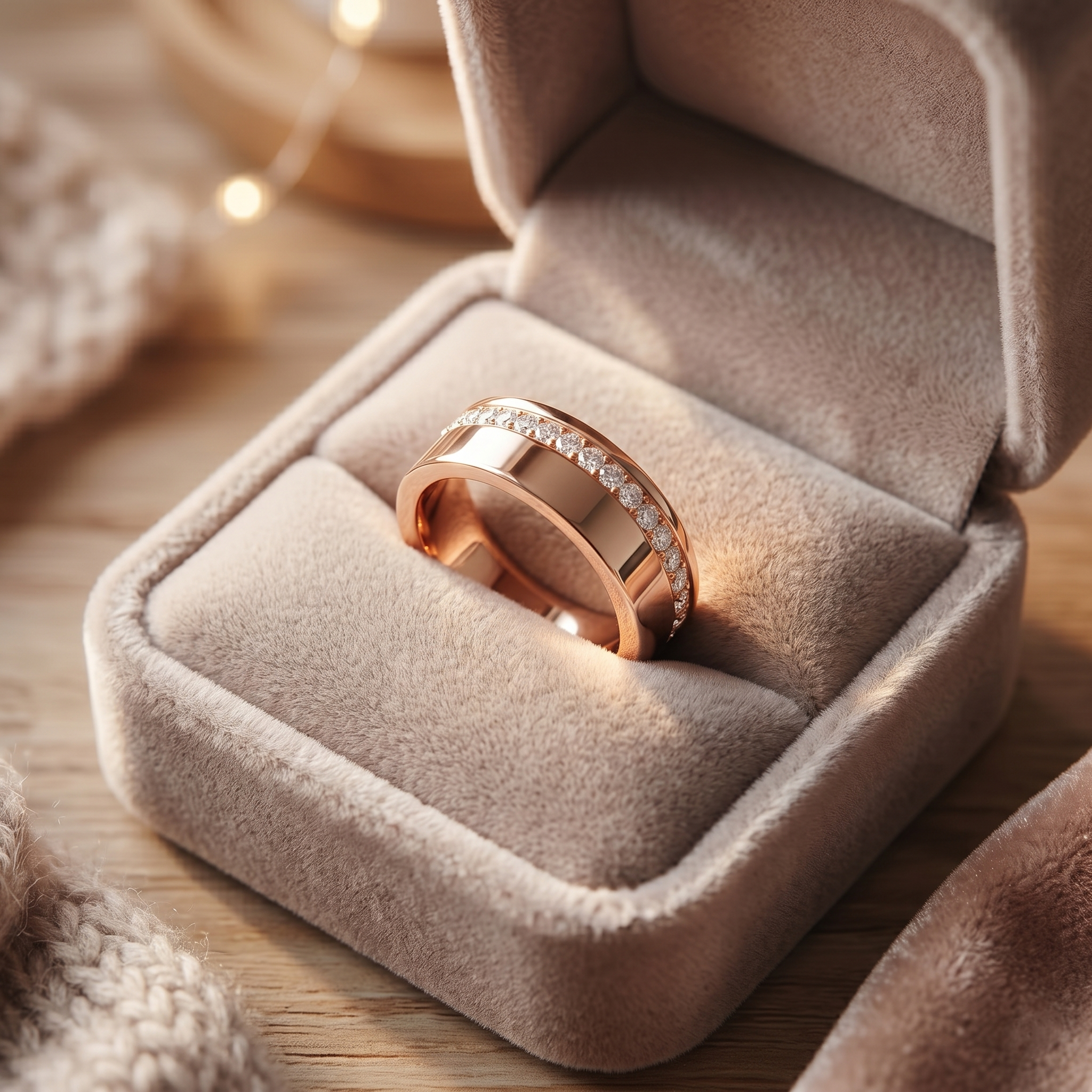 Men's Moissanite Wedding Band, Rose Gold Plated Sterling Silver Ring
