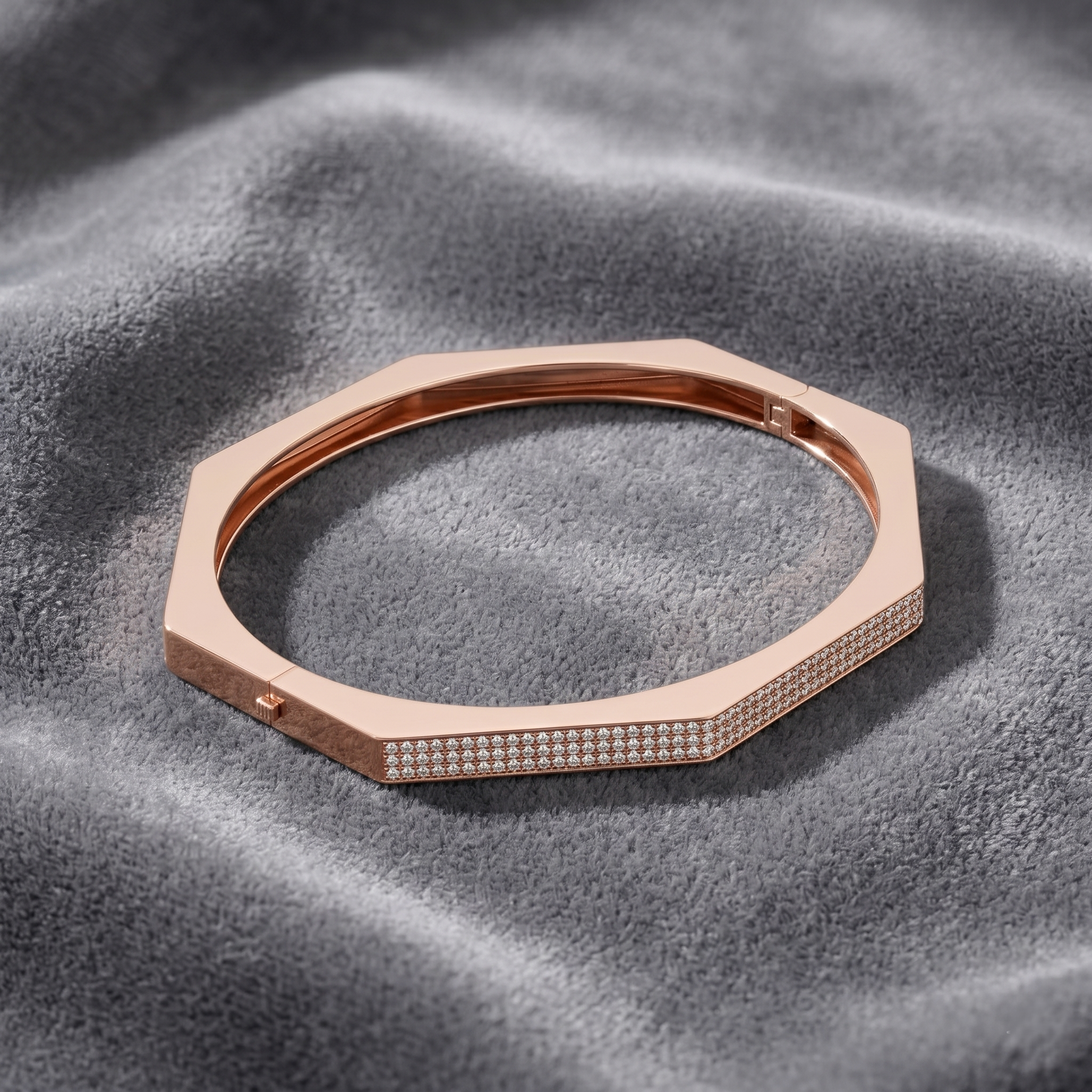 Men's Hexagon Moissanite Bangle Bracelet, 925 Sterling Silver, Geometric Pave Jewelry