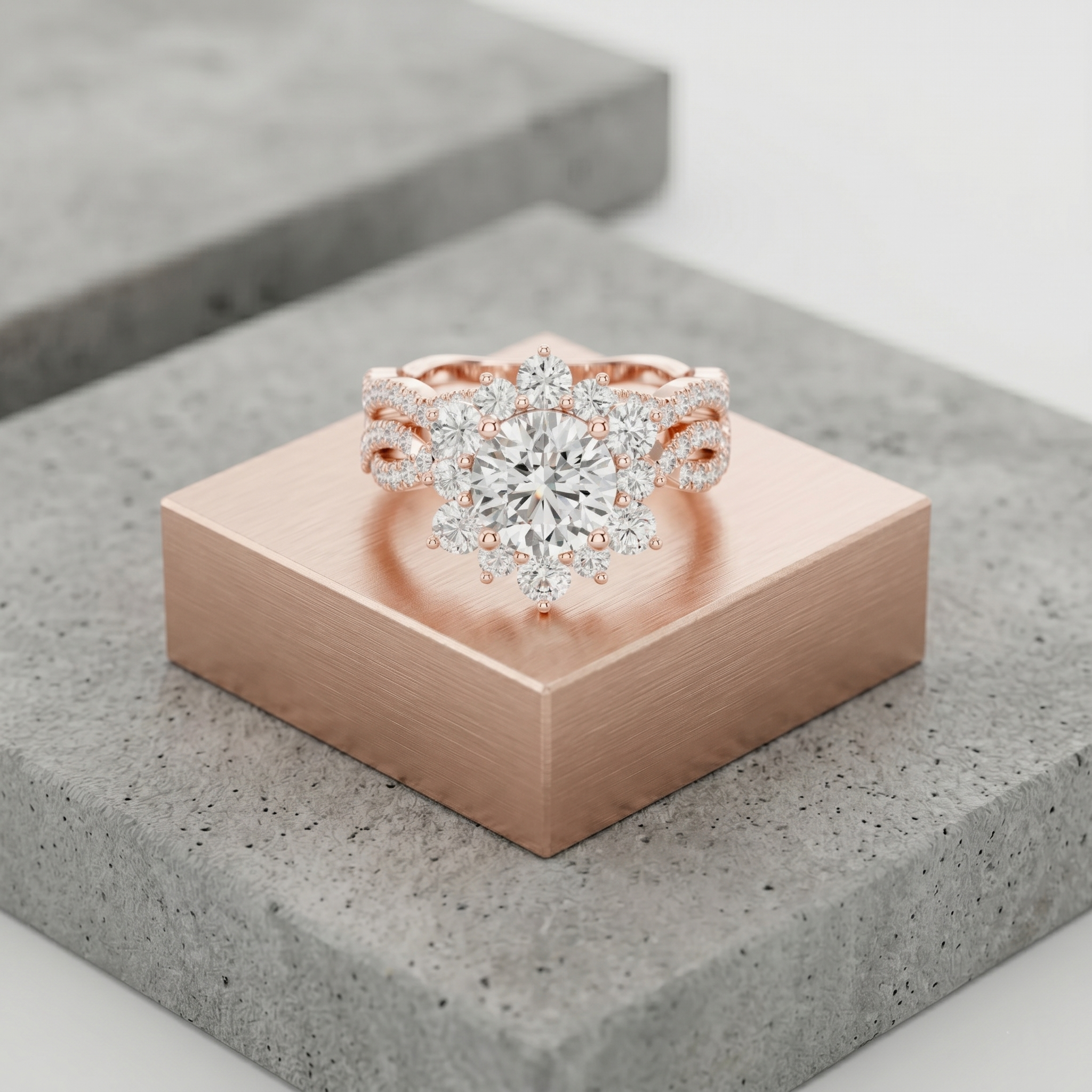 Moissanite Engagement Ring, 925 Sterling Silver Ring, Rose Gold Floral Halo Ring, Promise Vintage Cluster Unique Bridal Set Ring For Women