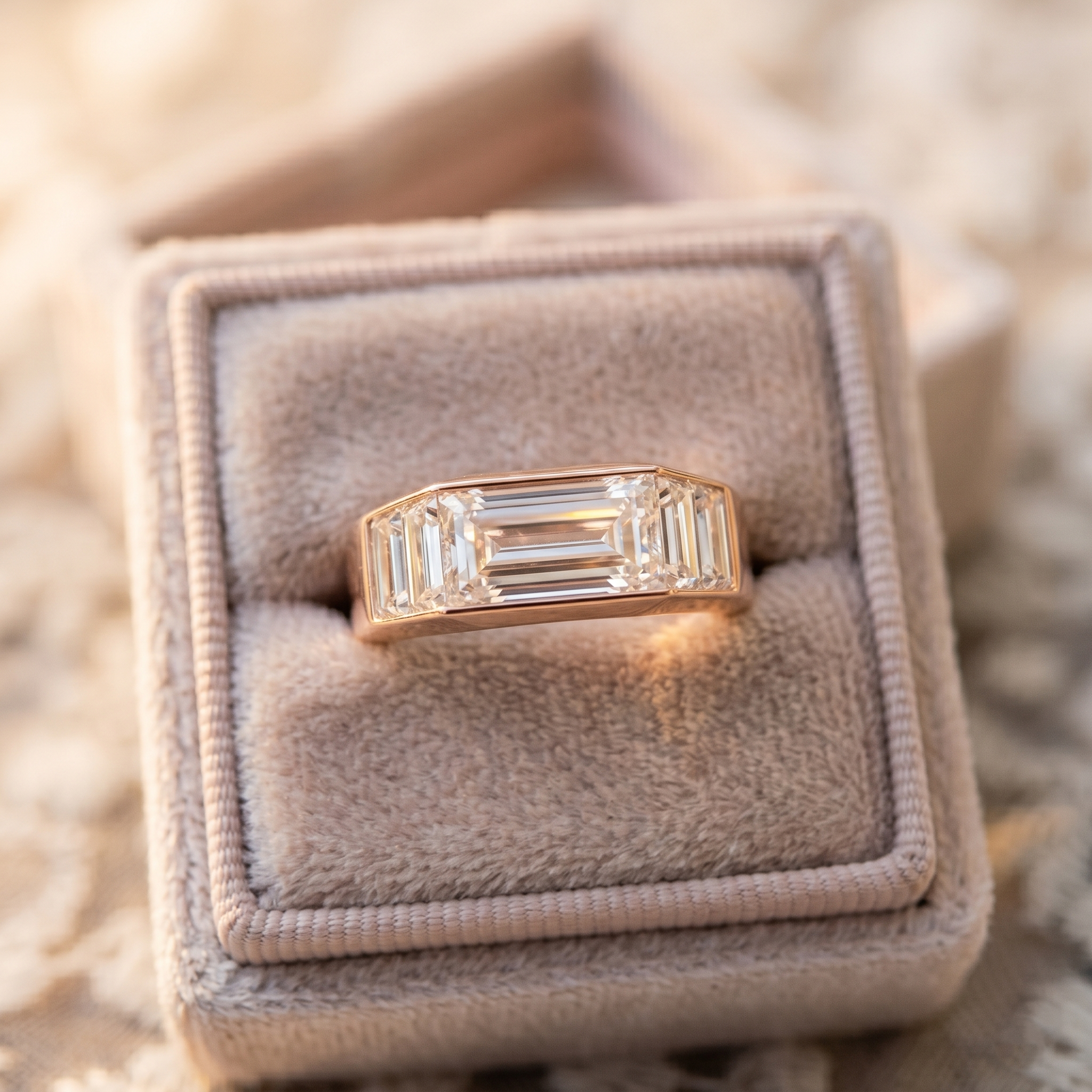 Emerald Cut Moissanite Men's Ring, Sterling Silver Baguette Wedding Band, Minimalist Signet Anniversary Gift