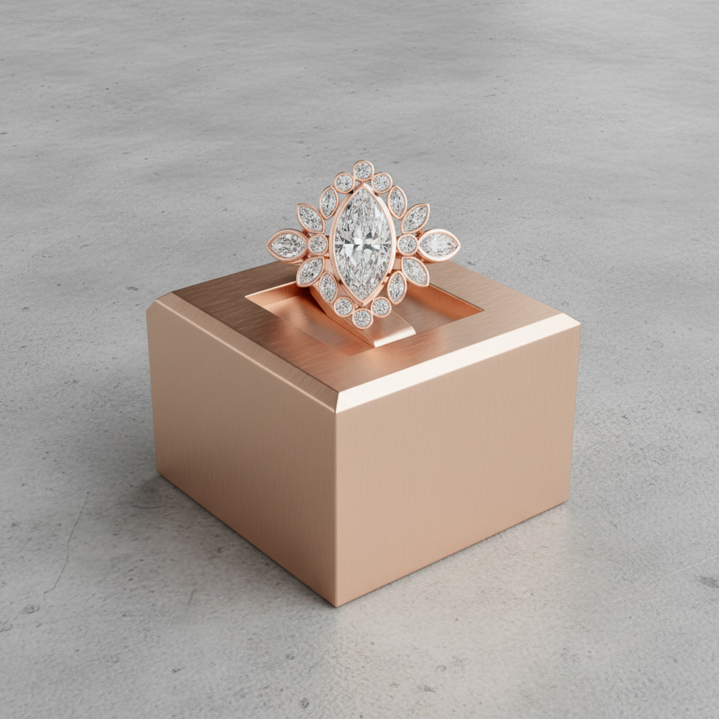 Marquise Cut Moissanite Engagement Ring, Rose Gold Over Silver Vintage Halo Ring, Art Deco Cluster Promise Ring, Handmade Fine Jewelry Gift