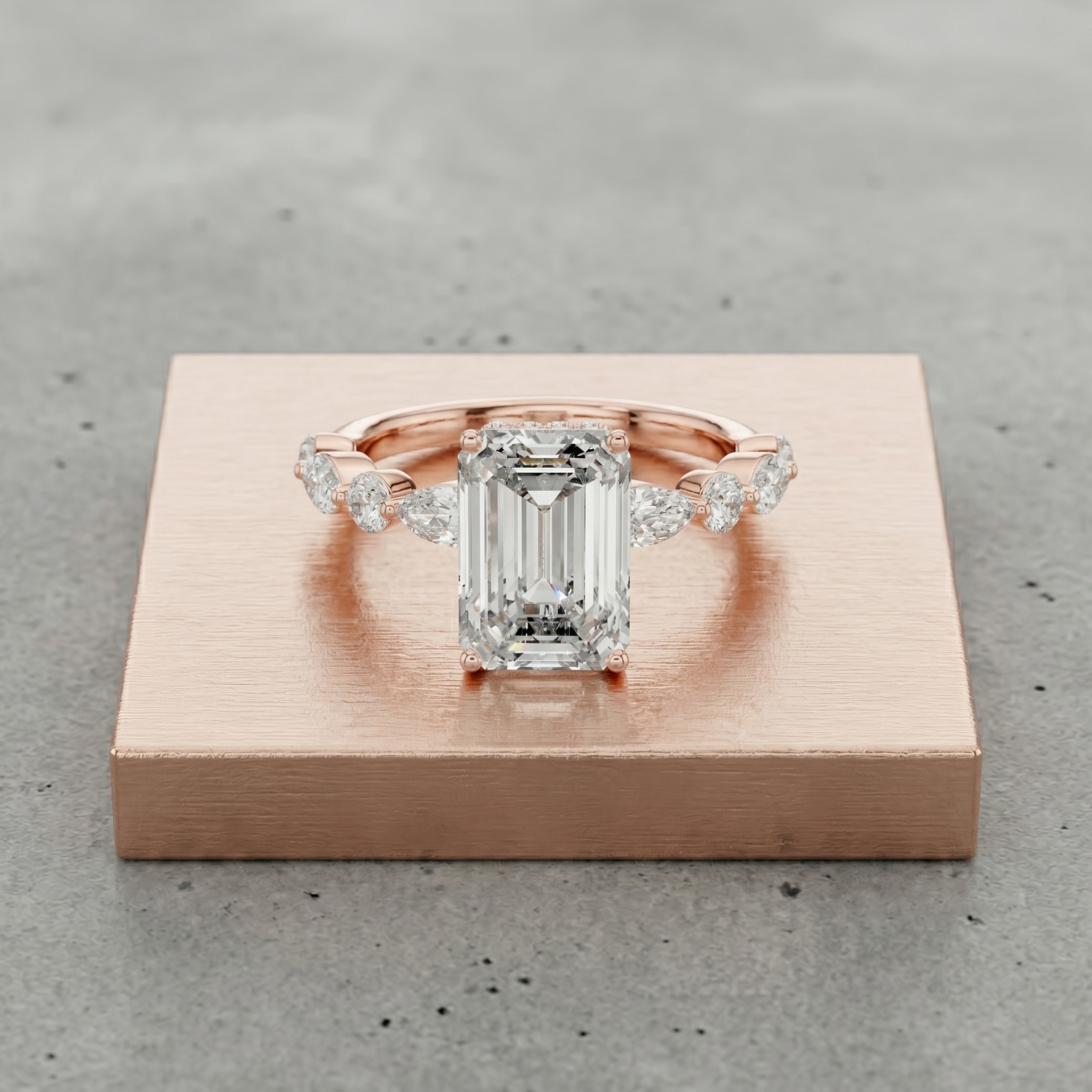 Rose Gold Emerald Cut Moissanite Ring, 925 Sterling Silver Engagement Ring