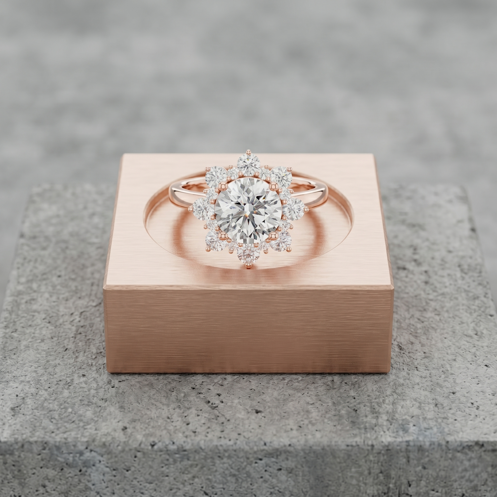 Round Cut Moissanite Snowflake Engagement Ring, Rose Gold Plated Sterling Silver Wedding Jewelry