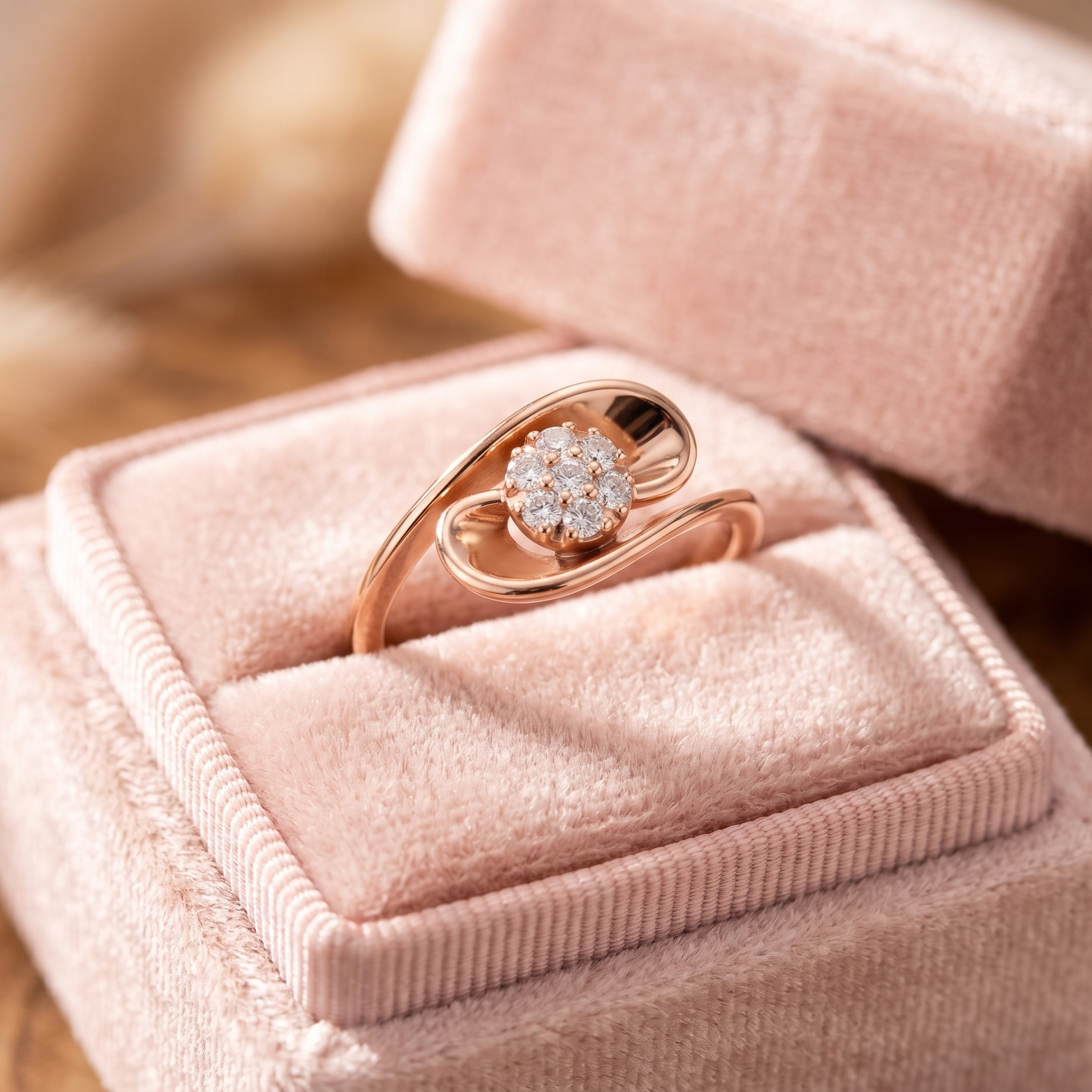 14K Solid Gold Calla Lily Moissanite Ring, Swirl Bypass Nature Inspired Jewelry