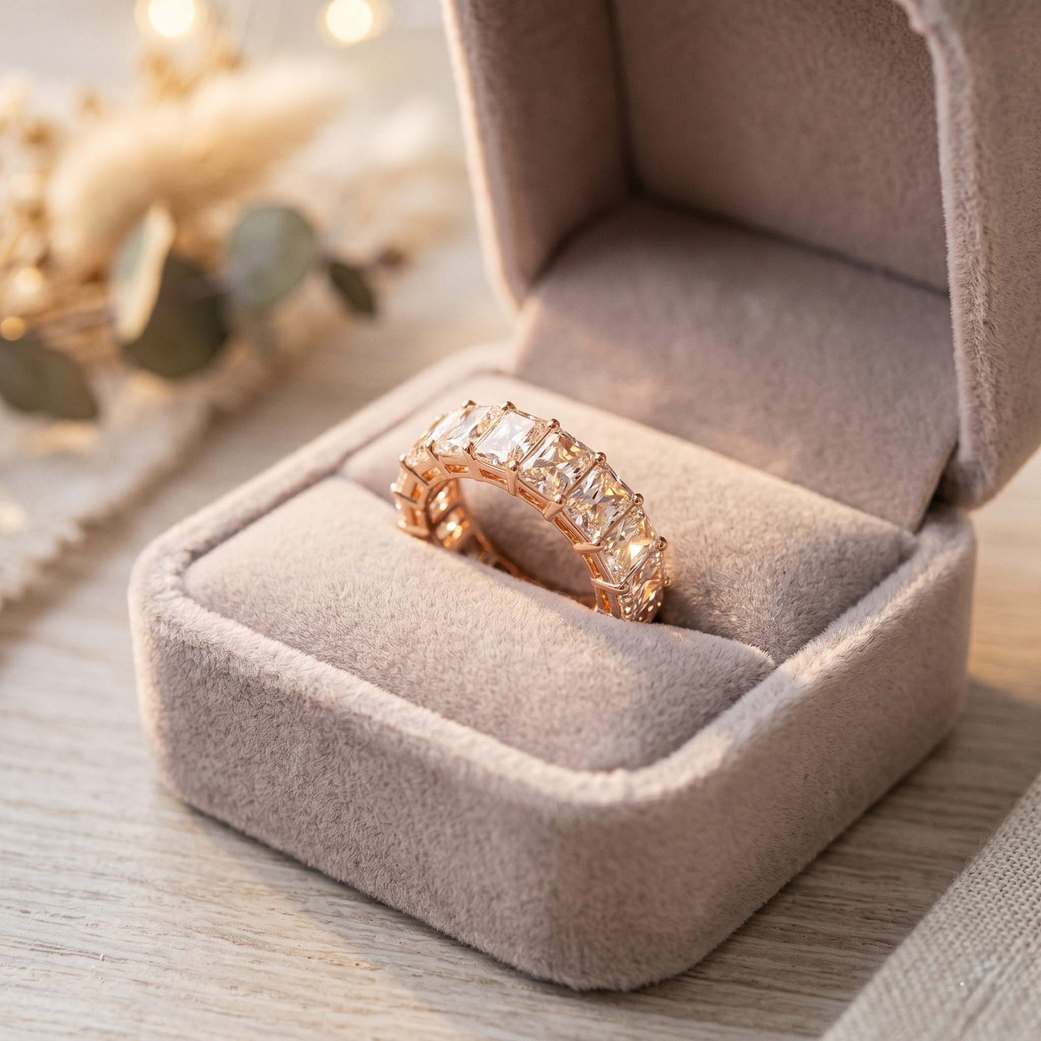 Radiant Cut Moissanite Eternity Band, 925 Sterling Silver Men's Ring
