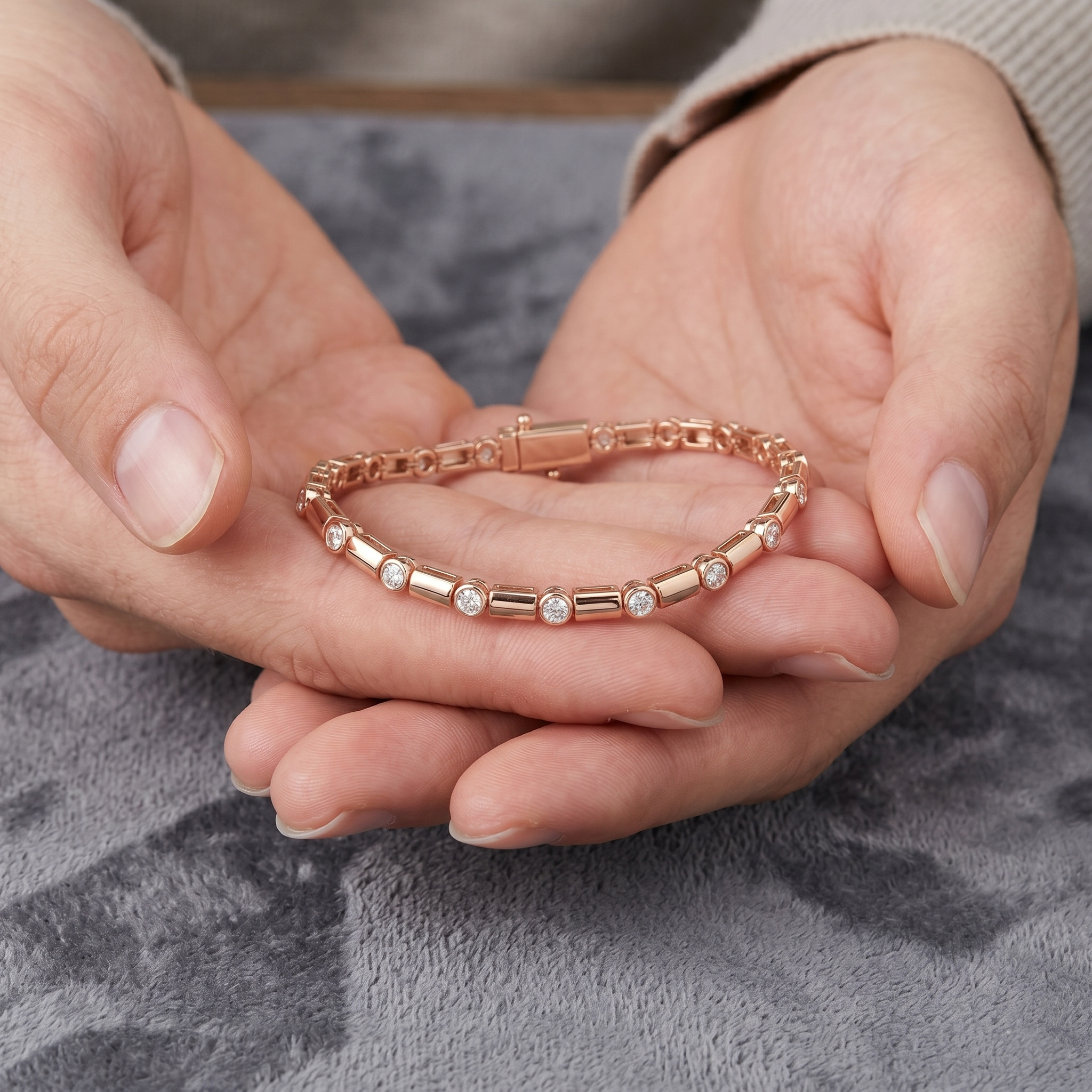 Bezel Set Moissanite Bracelet for men, Sterling Silver Rose Gold Finish Tennis Bracelet