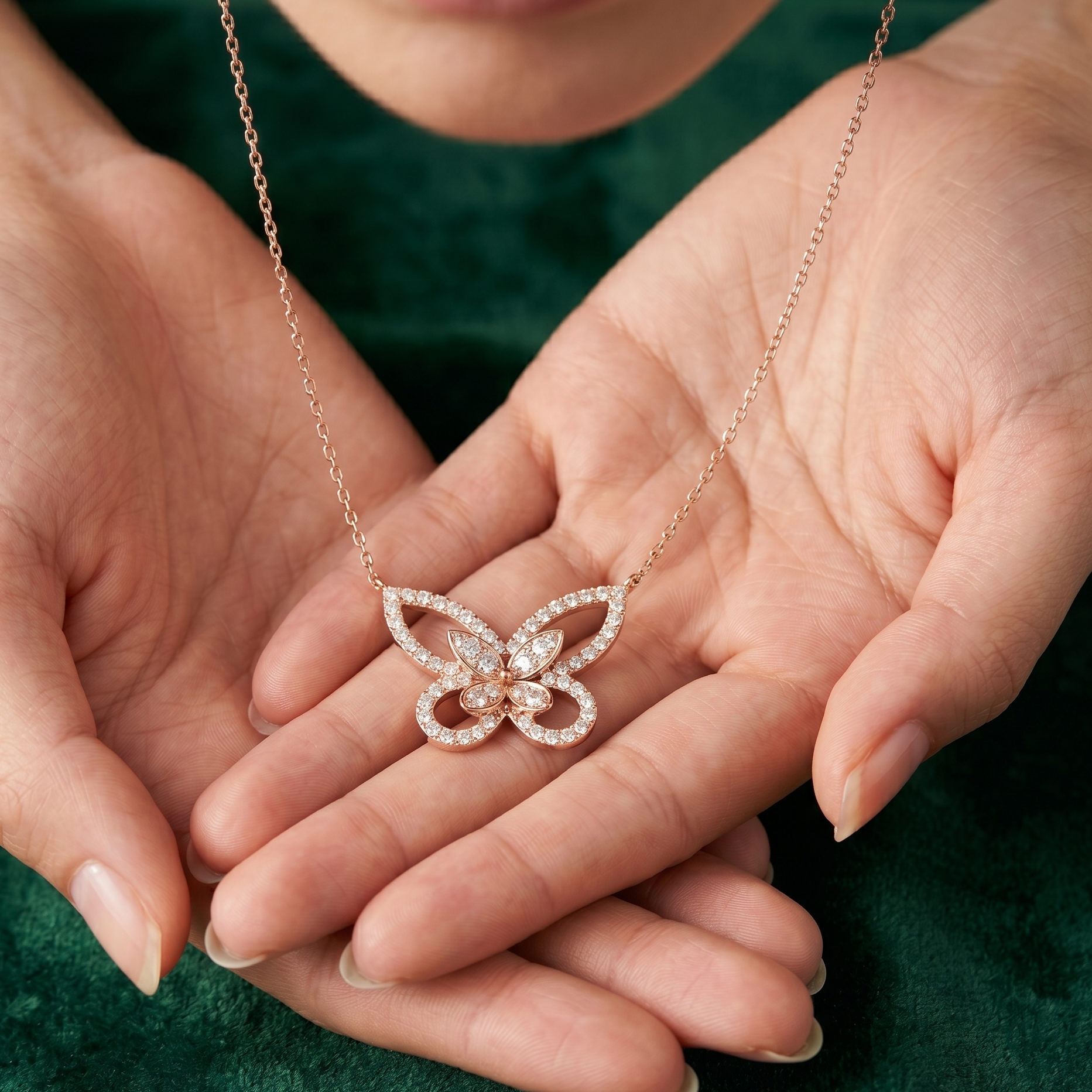 Butterfly Moissanite Necklace, Sterling Silver, Dainty Bridal Jewelry