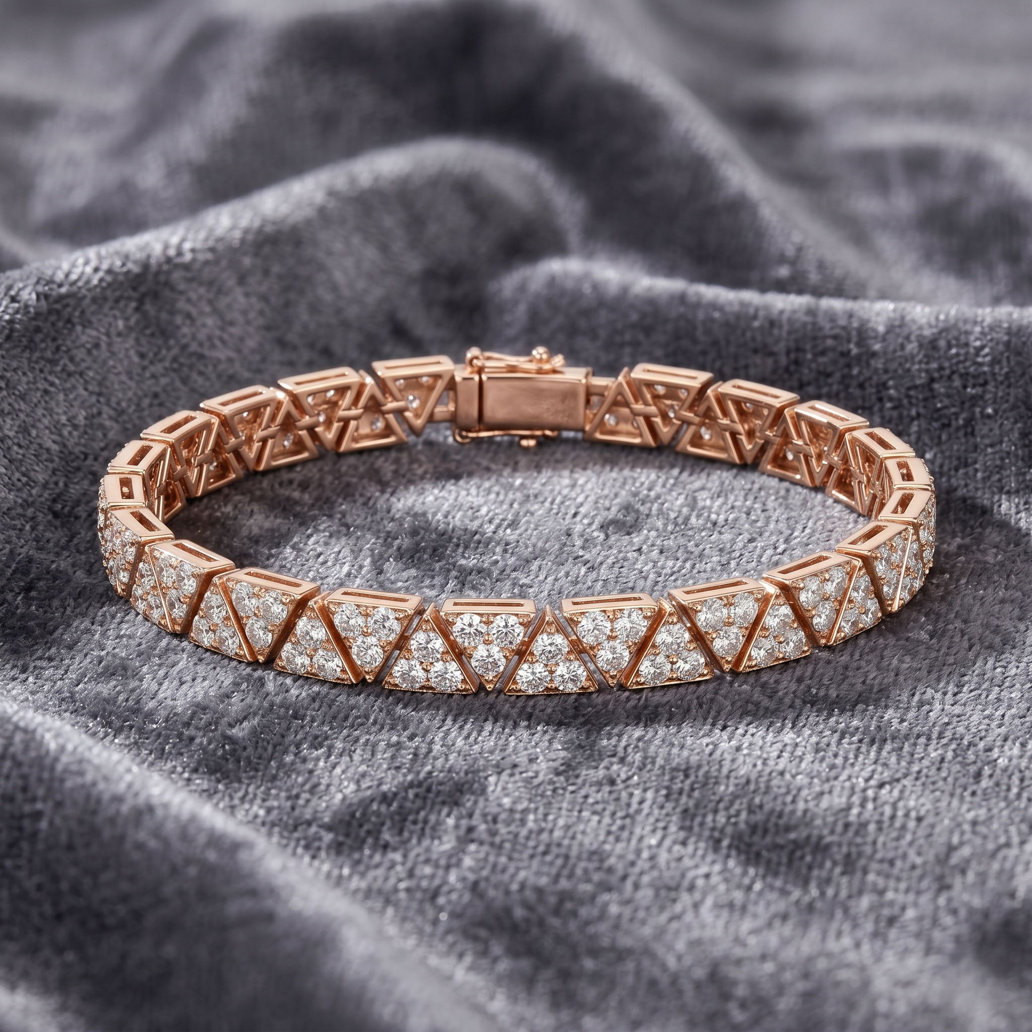 Handmade Sterling Silver Moissanite Triangle Bracelet for men– Geometric Rose Gold Tennis Style