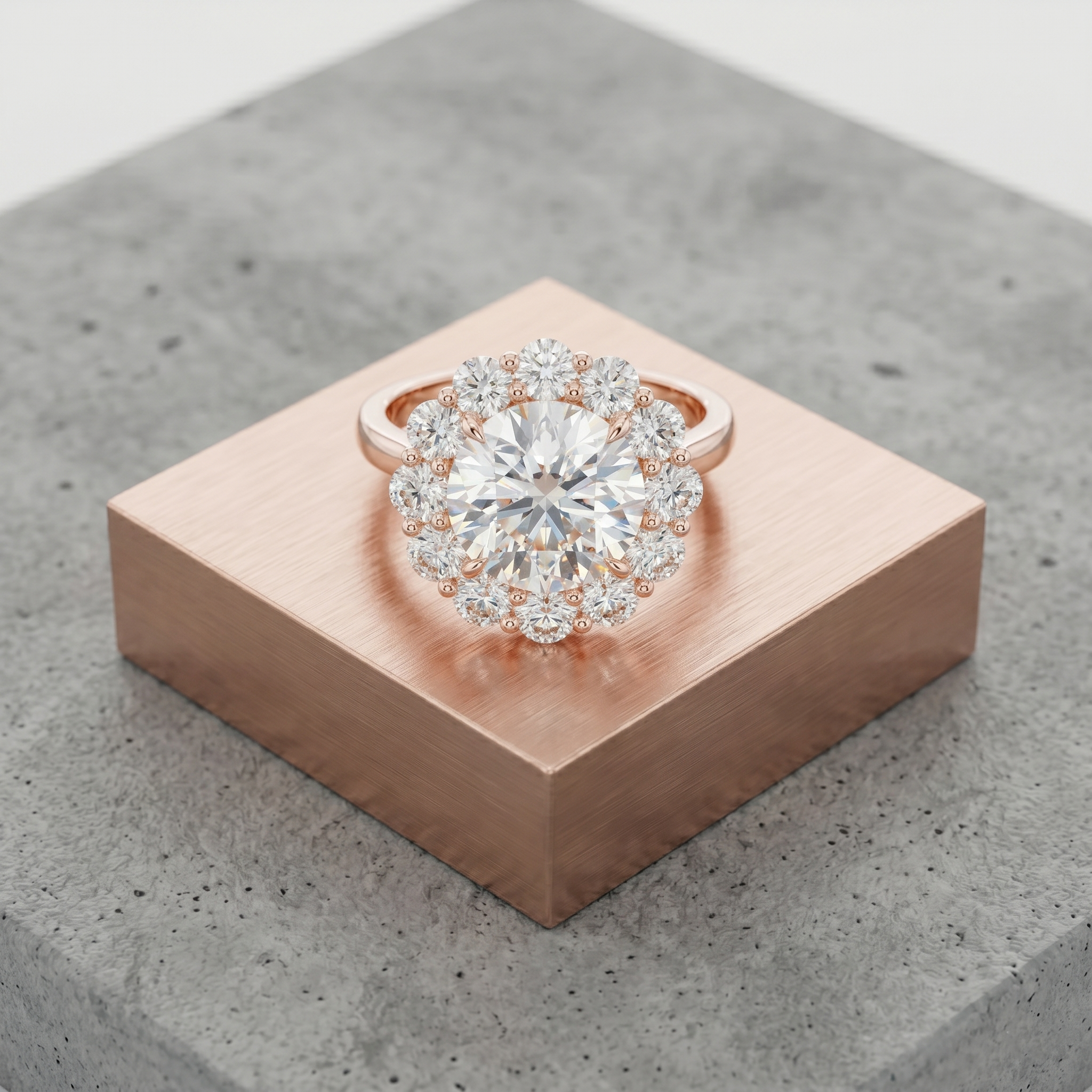 Large Flower Cluster Halo Moissanite Ring in 925 Sterling Silver, Sparkly Brilliant Cut Two Tone Rose Gold Bridal Statement Promise Ring
