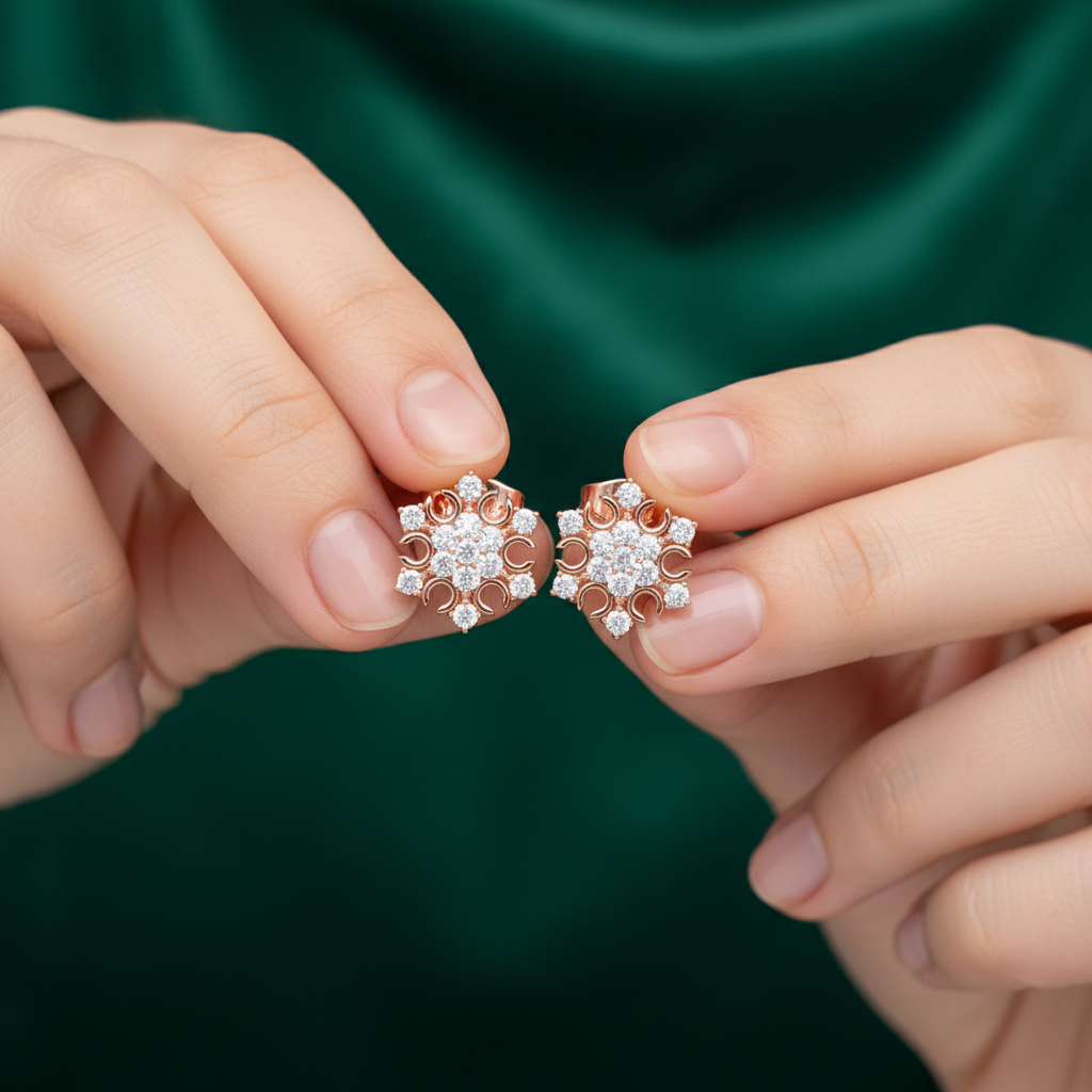 Snowflake Moissanite Stud Earrings, 925 Sterling Silver, Hypoallergenic Floral Star Studs