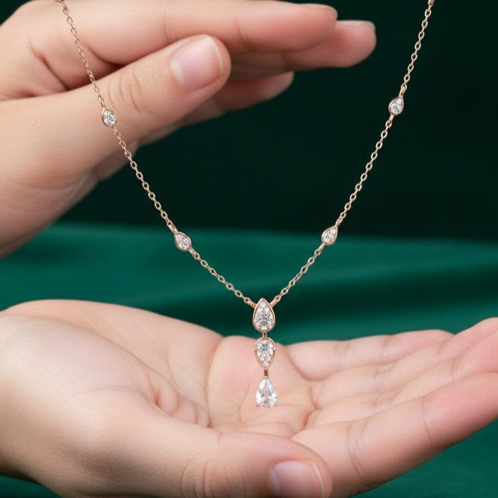 Pear Cut Moissanite Necklace, 925 Sterling Silver, Dainty Bridal Pendant