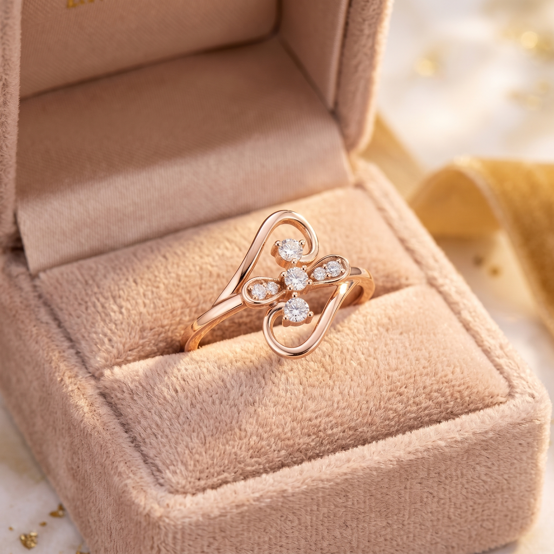 Delicate Floral Moissanite Ring, 14K Solid Gold Infinity Swirl Engagement Anniversary Nature Inspired Ring