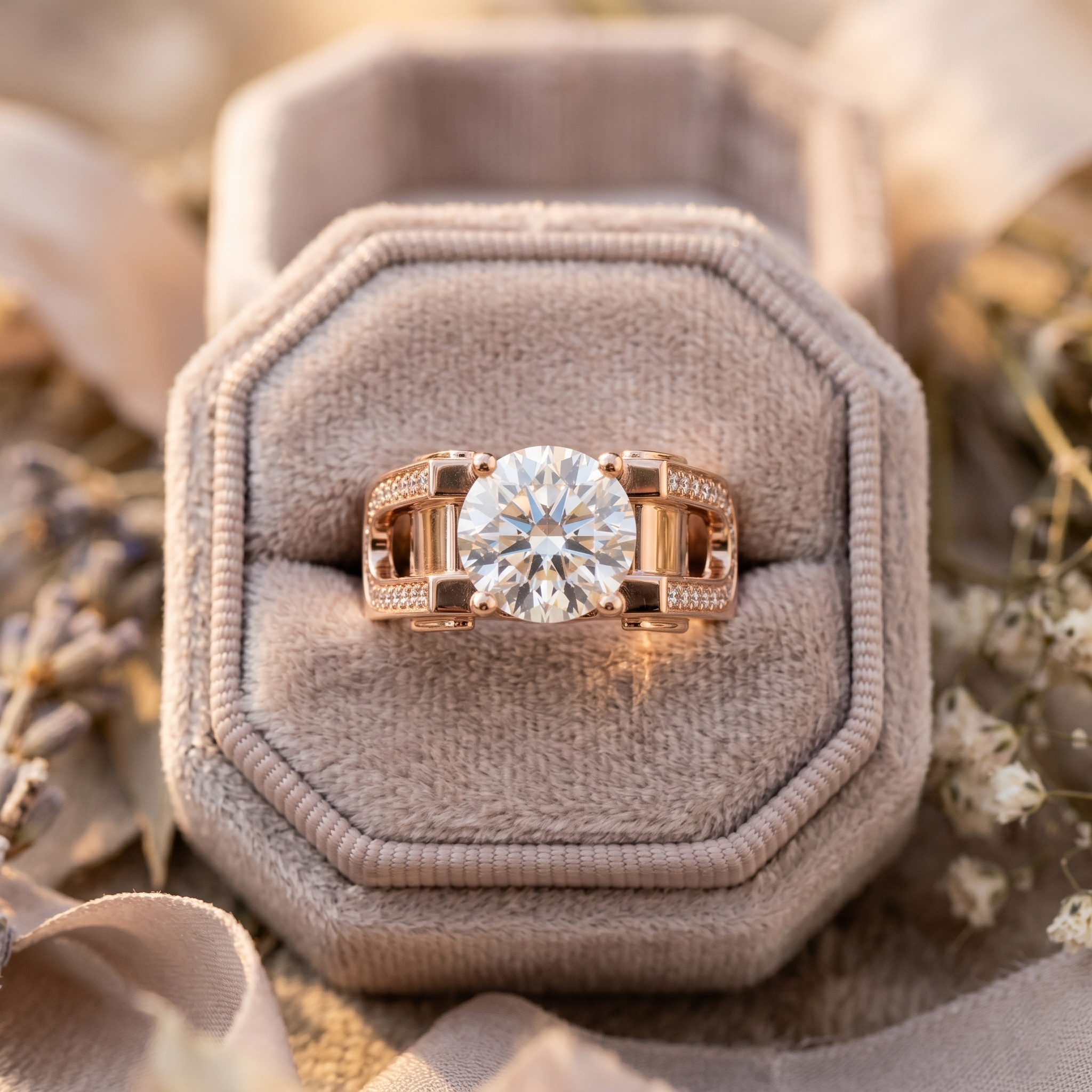 Men's Round Cut Moissanite Statement Ring, Sterling Silver Anniversary Band