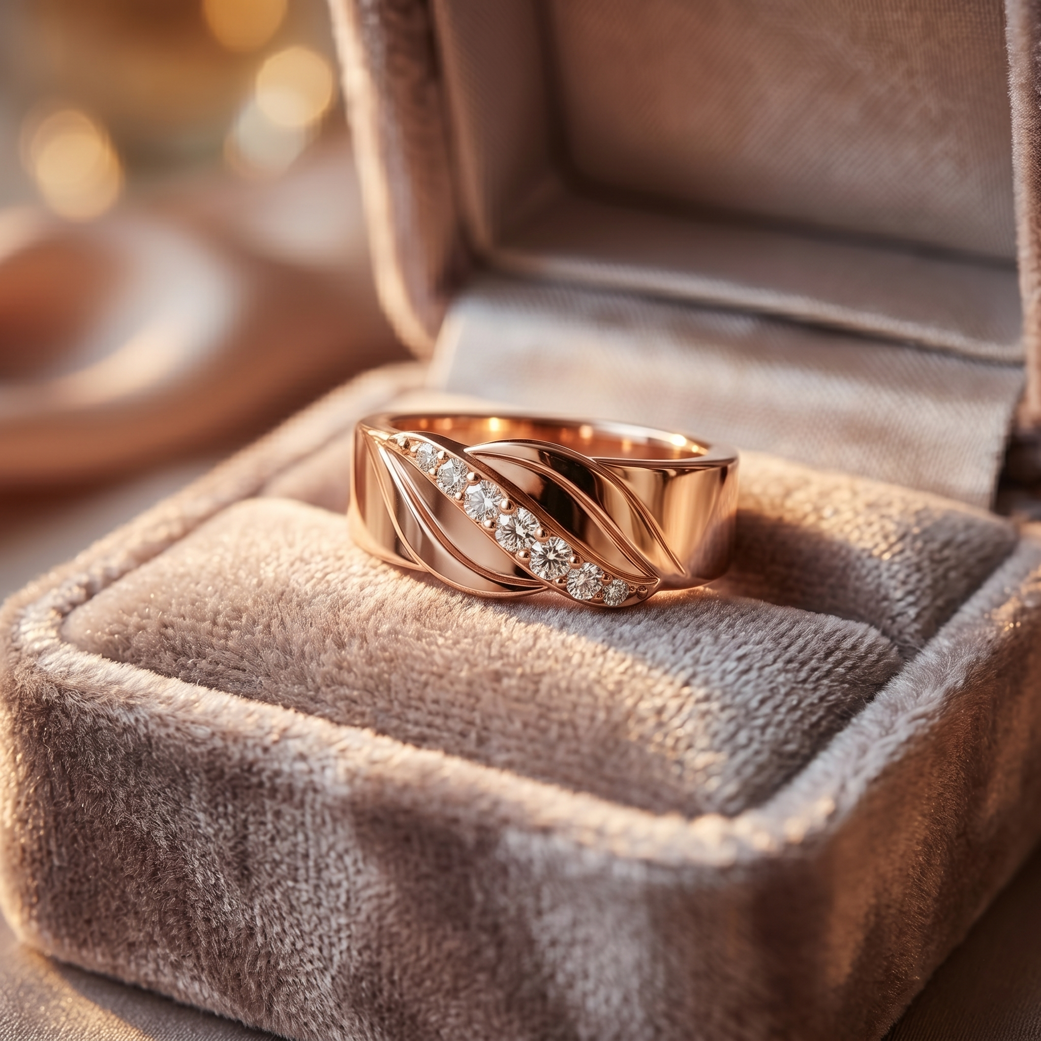 Men's Moissanite Ring, 925 Silver Leaf Band, Diagonal Inlay Wedding Jewelry
