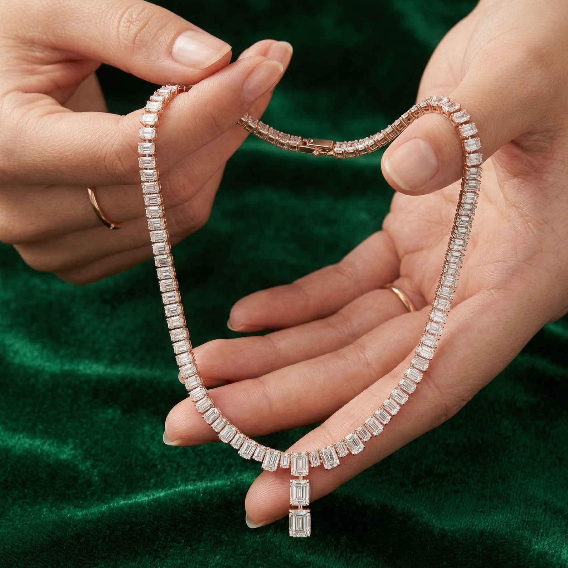 Emerald Cut Moissanite Tennis Necklace, 925 Sterling Silver, Bridal Choker