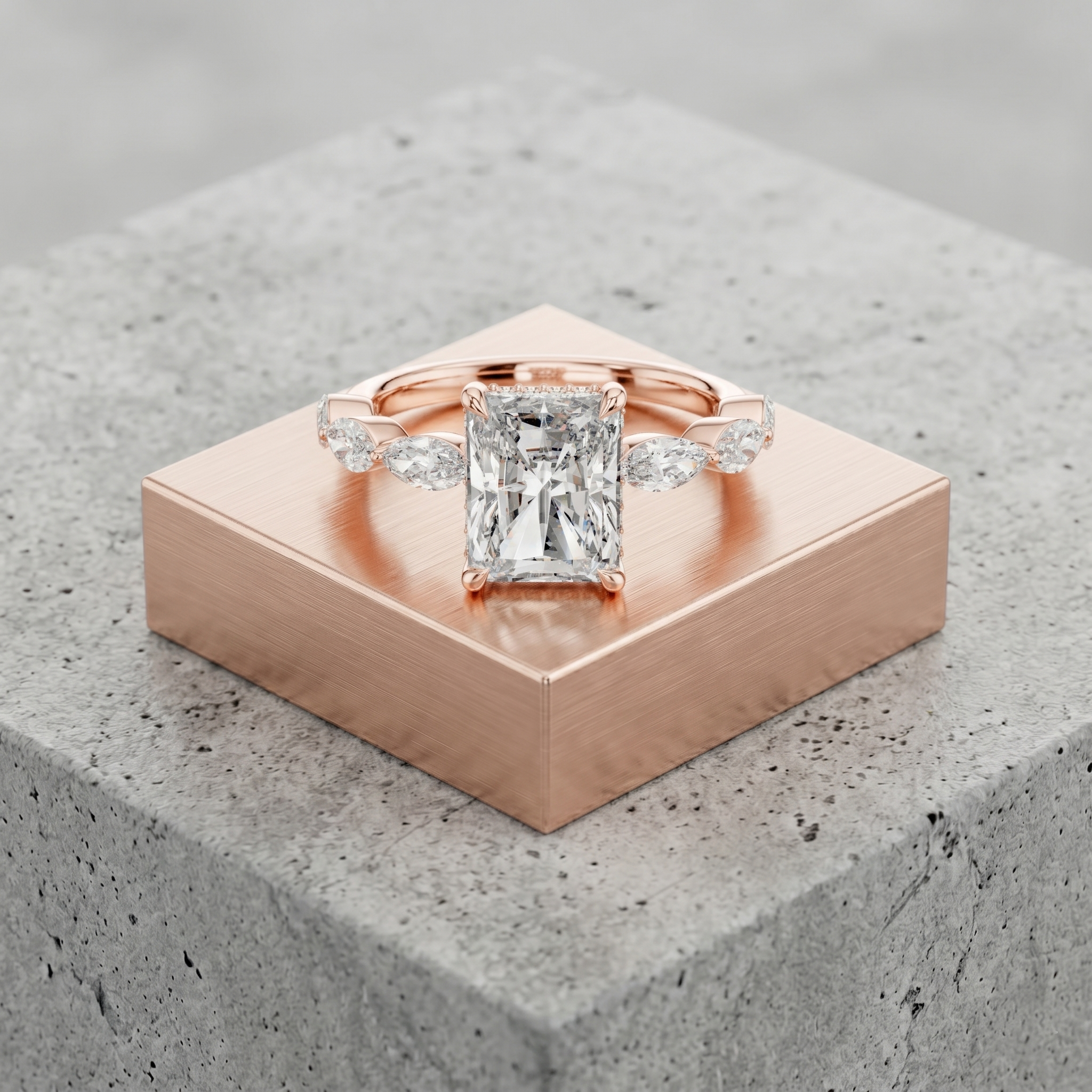 Radiant Cut Moissanite Engagement Ring, Sterling Silver Marquise Side Stone, Anniversary Promise Ring