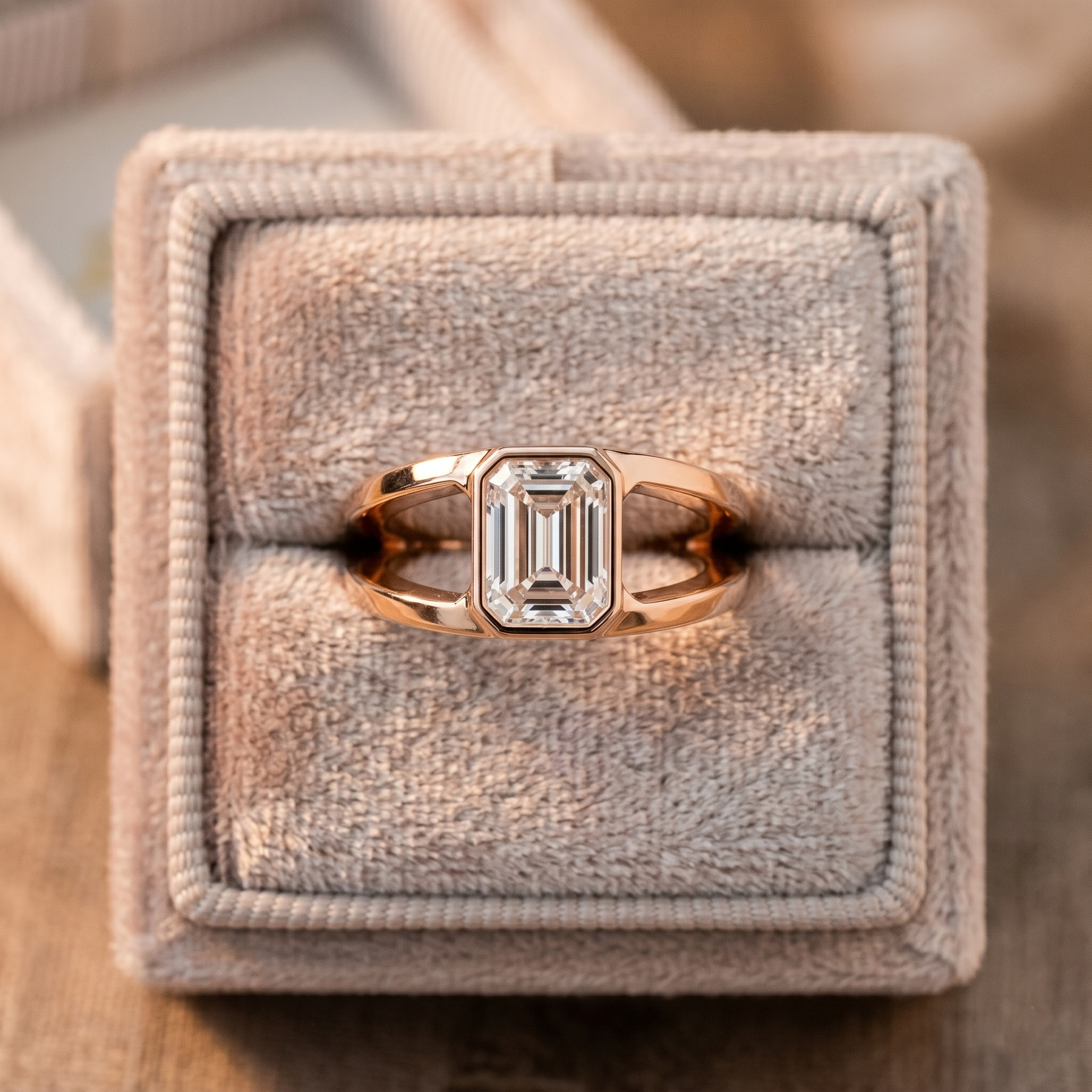 Emerald Cut Moissanite Men's Ring, Split Shank 925 Sterling Silver, Bezel Set Wedding Band