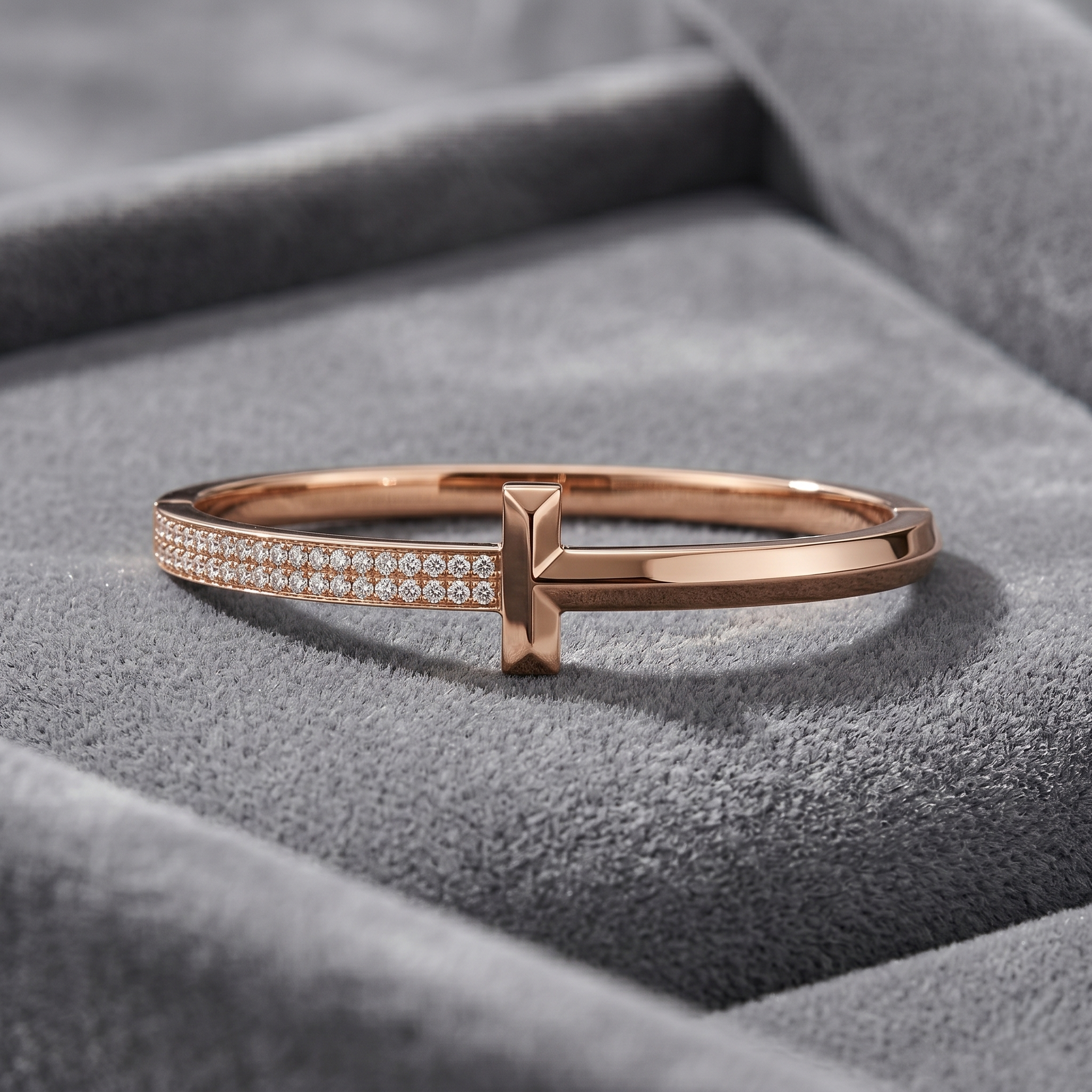 Sterling Silver Moissanite T Bracelet, Minimalist Geometric Hinged Cuff, Anniversary Gift for Him