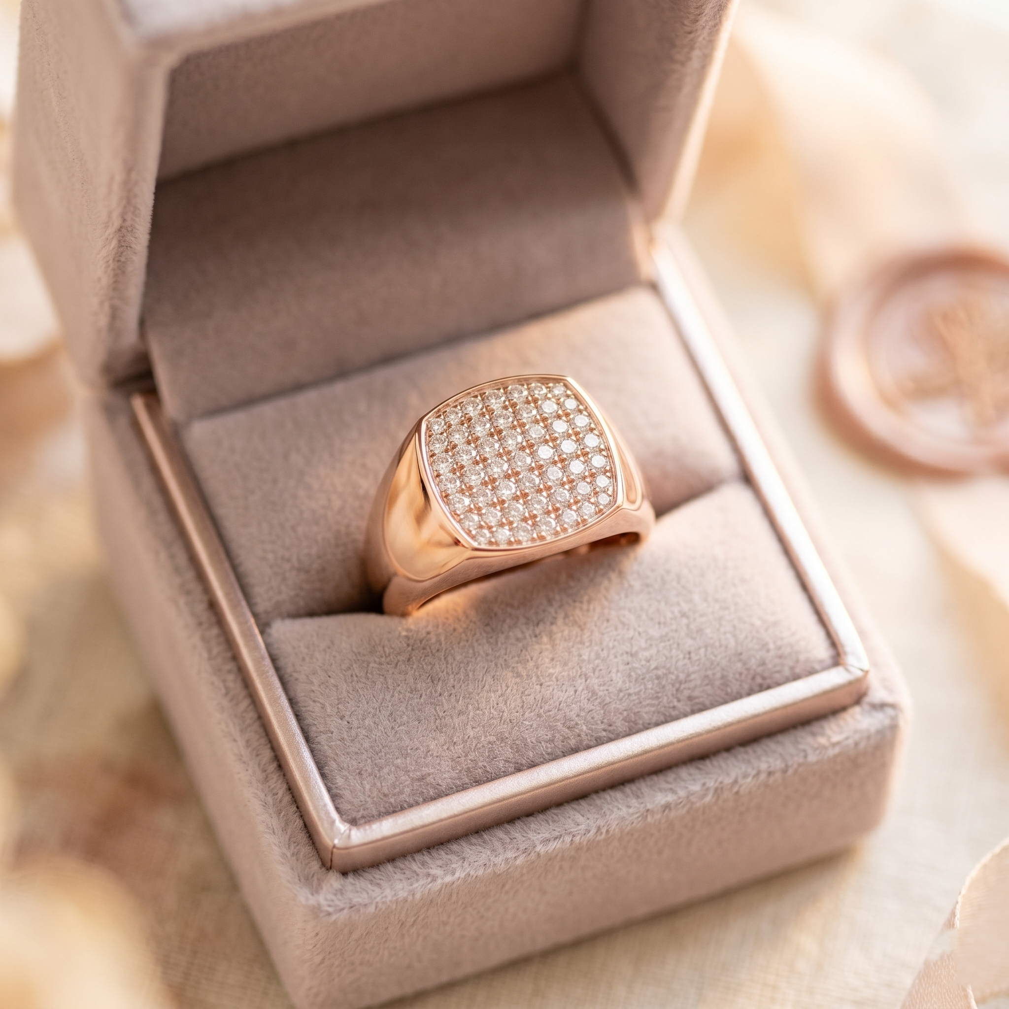 Cushion Moissanite Signet Ring, Sterling Silver Iced Out Pinky Statement Wedding Band